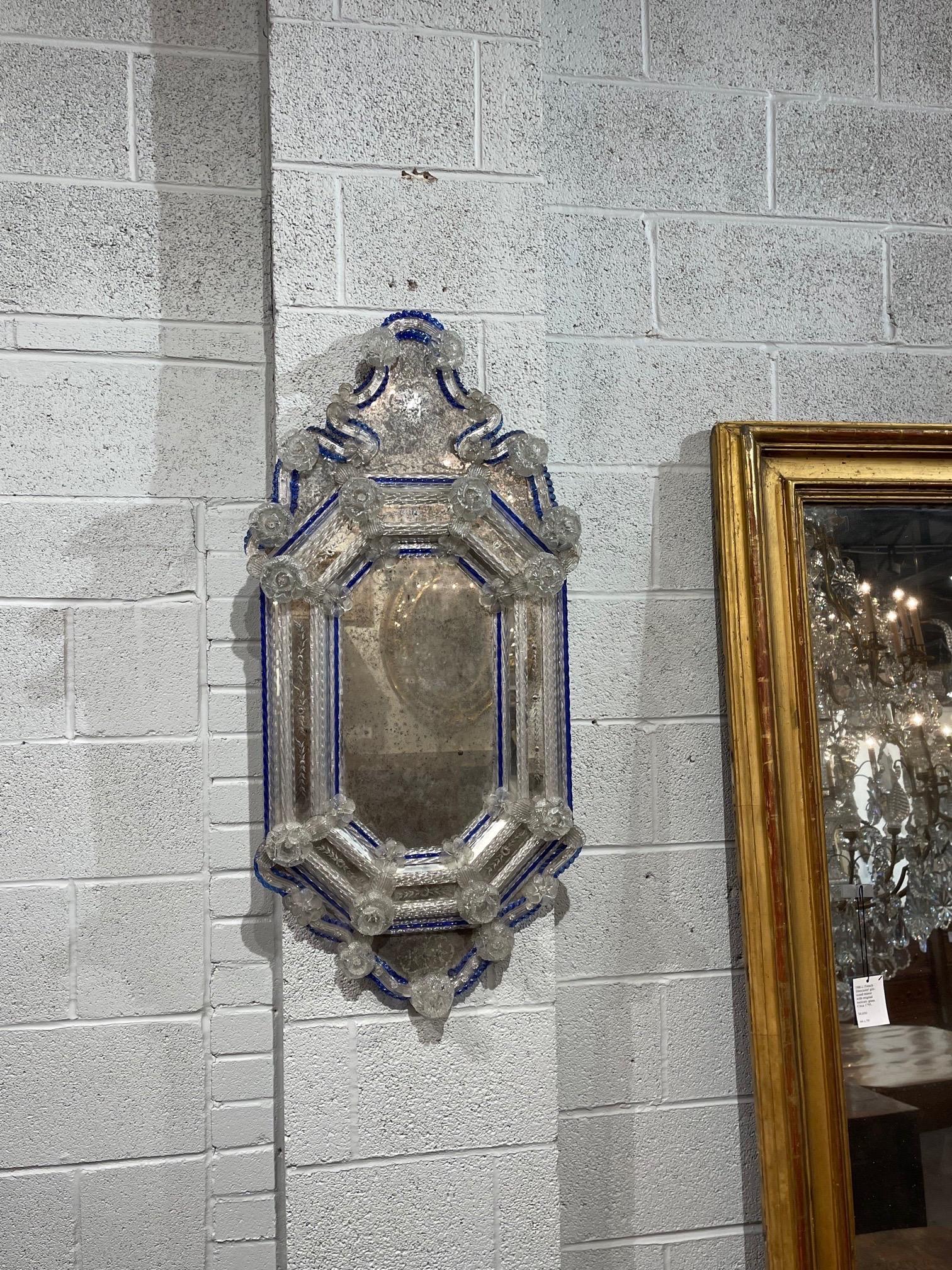 19th Century Venetian Etched Glass Mirror with Blue Borders 4