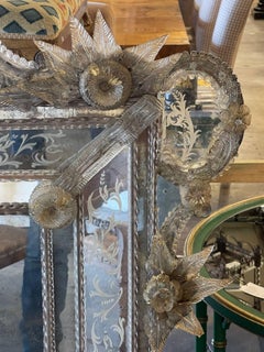 19th Century Venetian Etched Glass Mirror with Leaves and Flowers