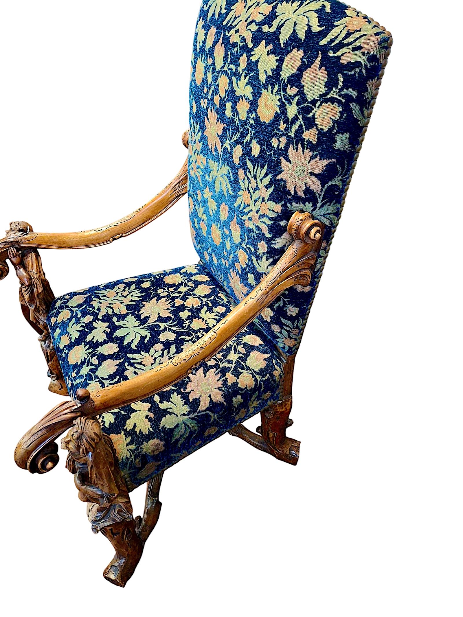 italien Fauteuil vénitien figuratif du XIXe siècle, à la manière d'Andrea Brustolon en vente