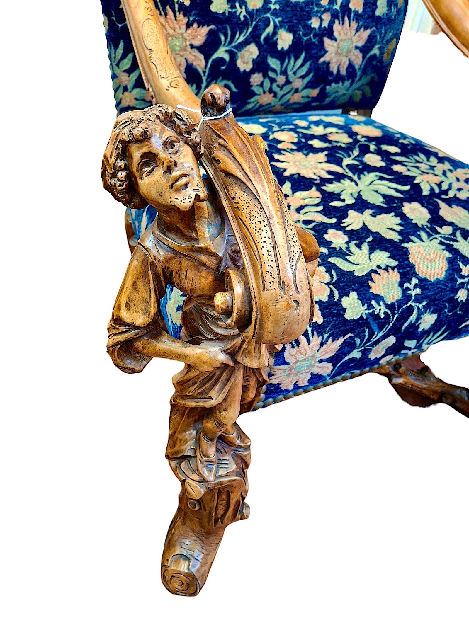 Fauteuil vénitien figuratif du XIXe siècle, à la manière d'Andrea Brustolon en vente 1