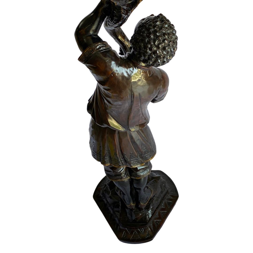 Very finely carved Venetian statue of a man holding up a cornucopia. Carved details on clothing, shoes, base and top of pedestal. Mint condition for its age.