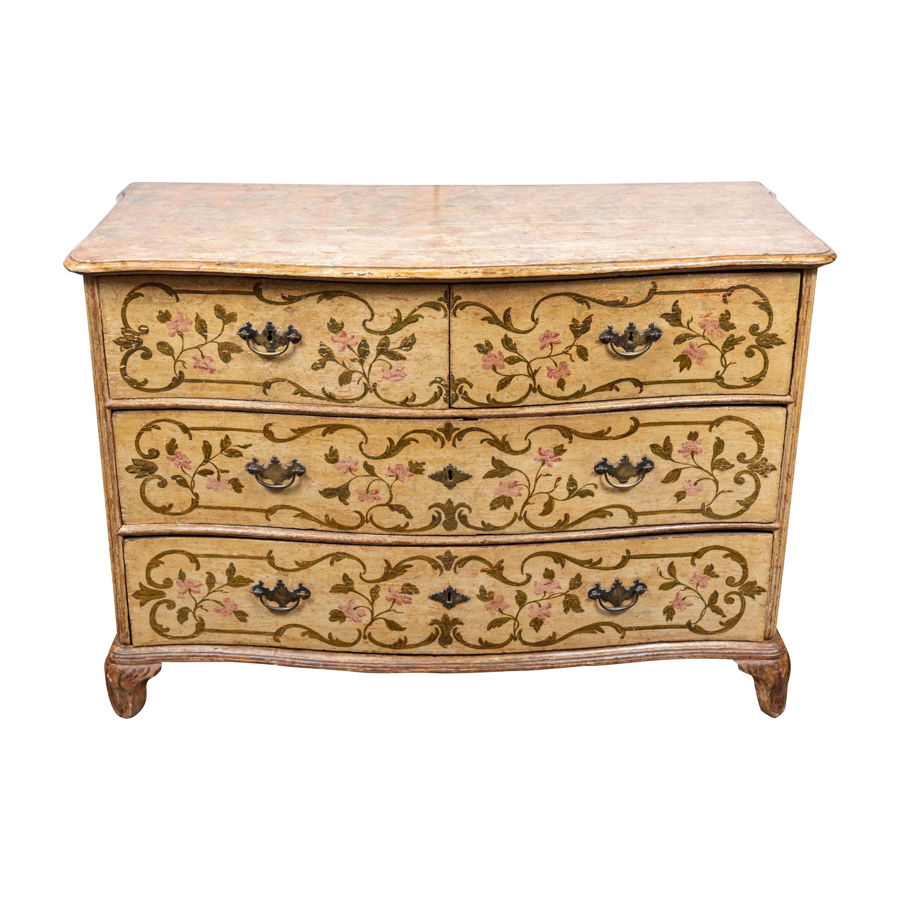 19th Century, Venetian, Floral Painted Commode