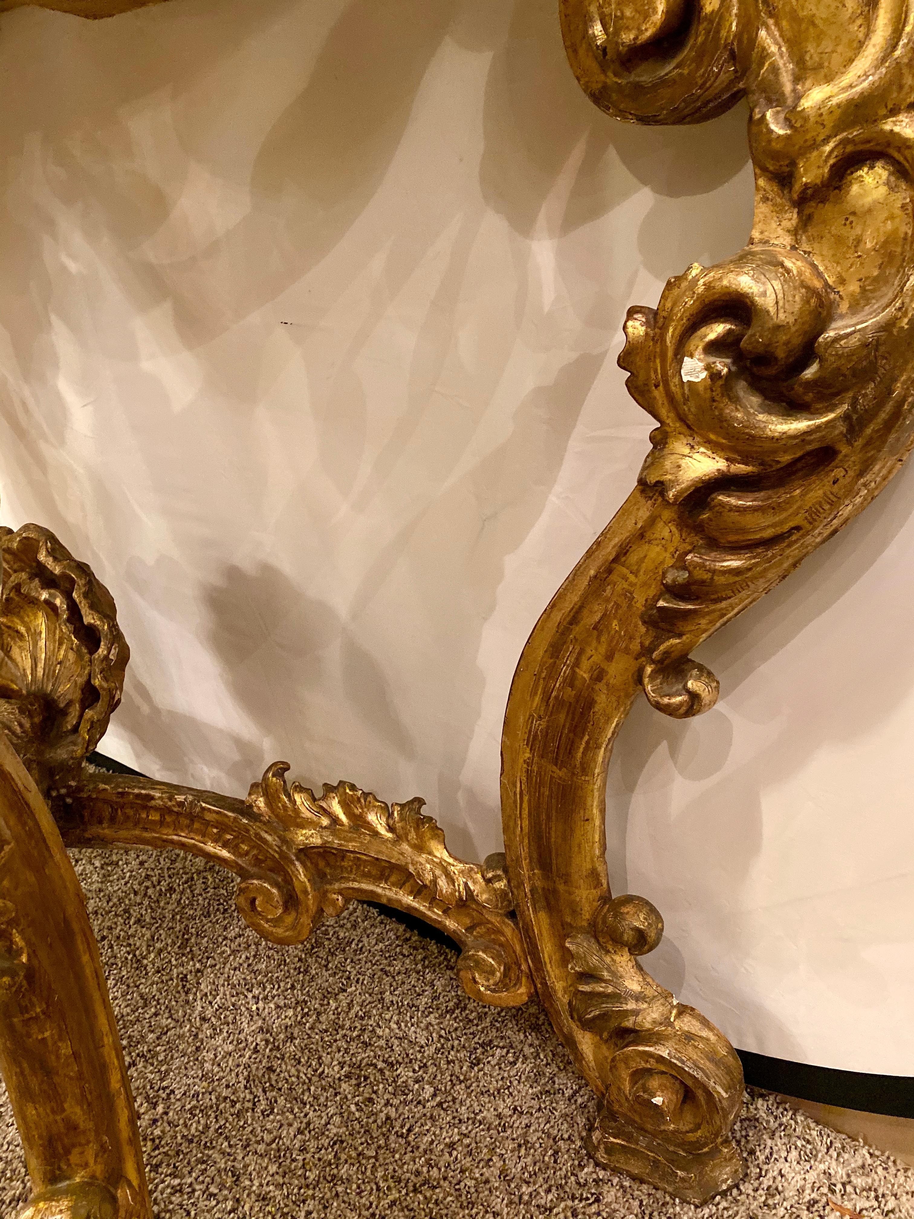 19th Century Venetian Gilt Gold Console Table, Serpentine, Ornately Carved 4