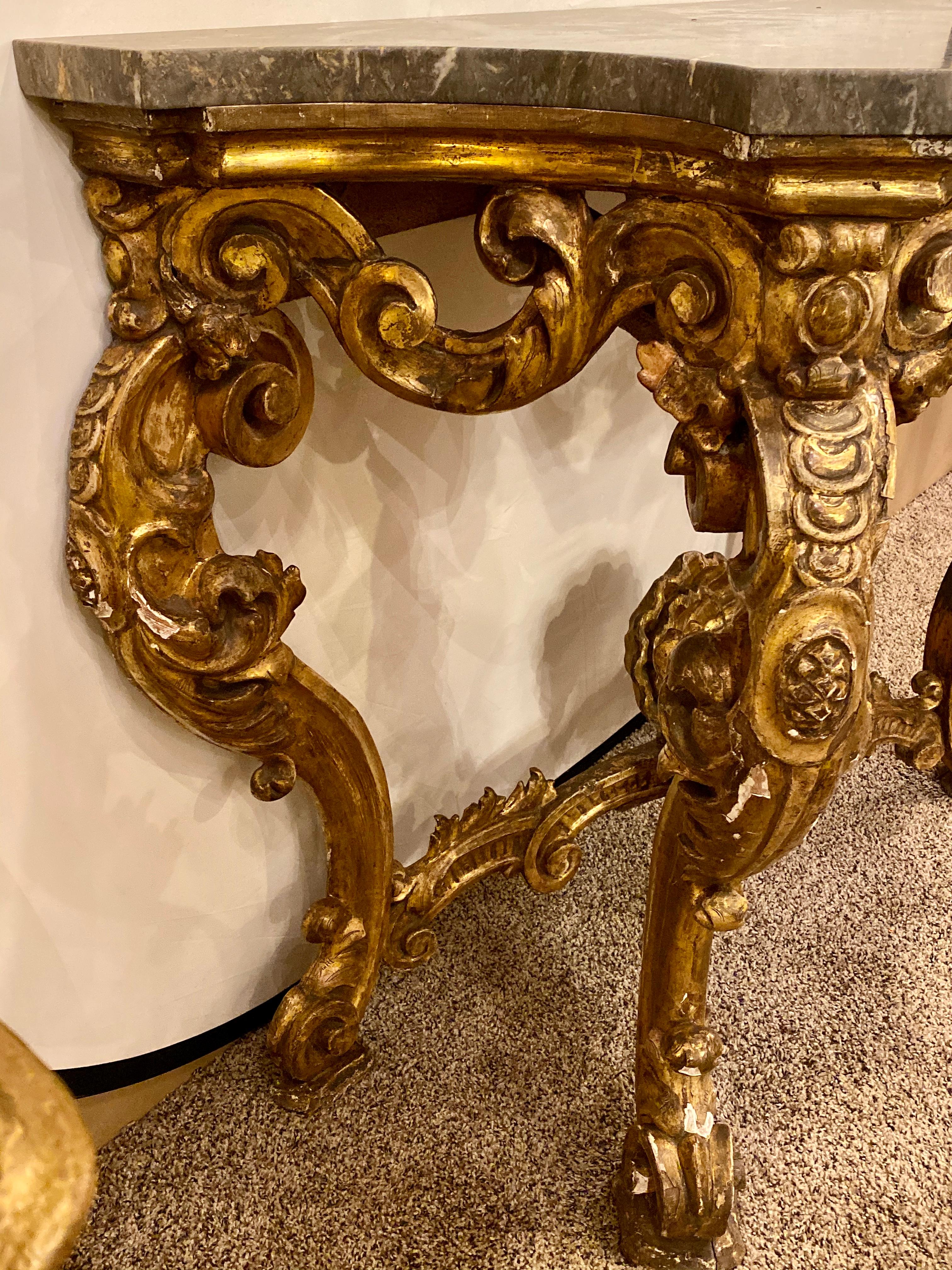 19th Century Venetian Gilt Gold Console Table, Serpentine, Ornately Carved 11