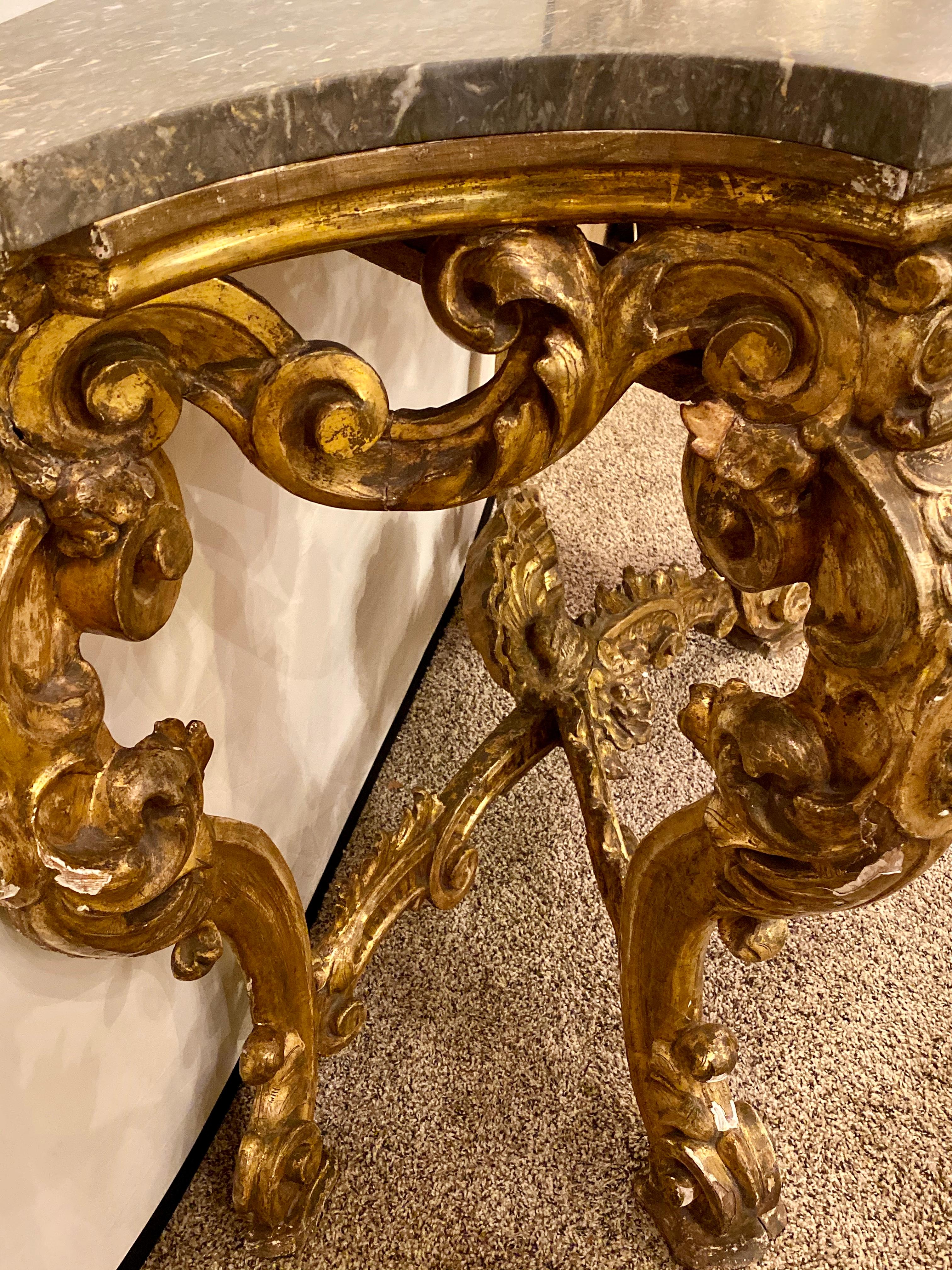 19th Century Venetian Gilt Gold Console Table, Serpentine, Ornately Carved 12