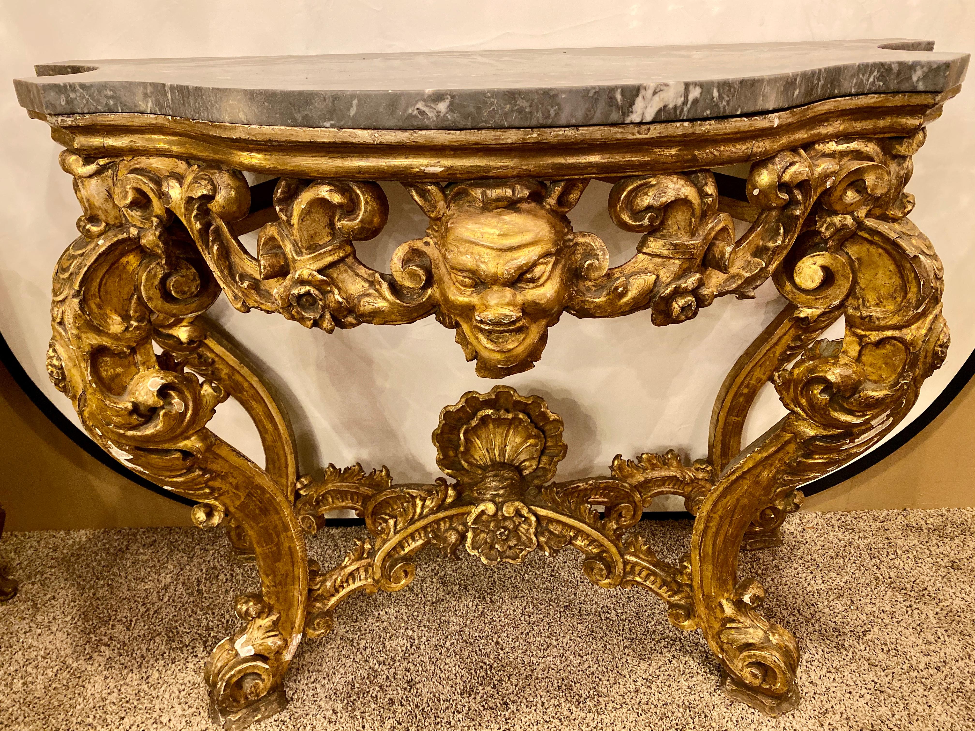 Belle Époque 19th Century Venetian Gilt Gold Console Table, Serpentine, Ornately Carved