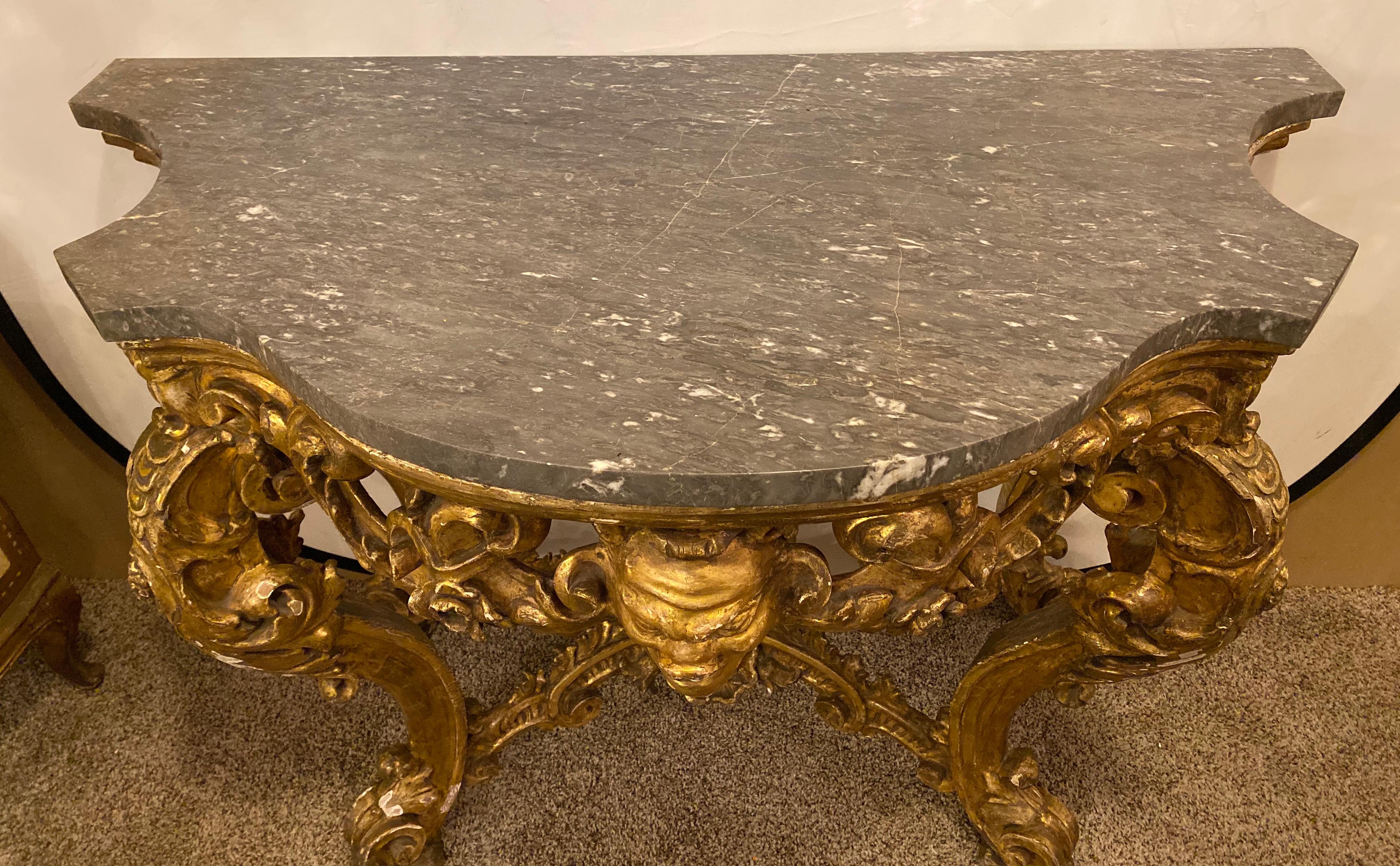 Early 20th Century 19th Century Venetian Gilt Gold Console Table, Serpentine, Ornately Carved