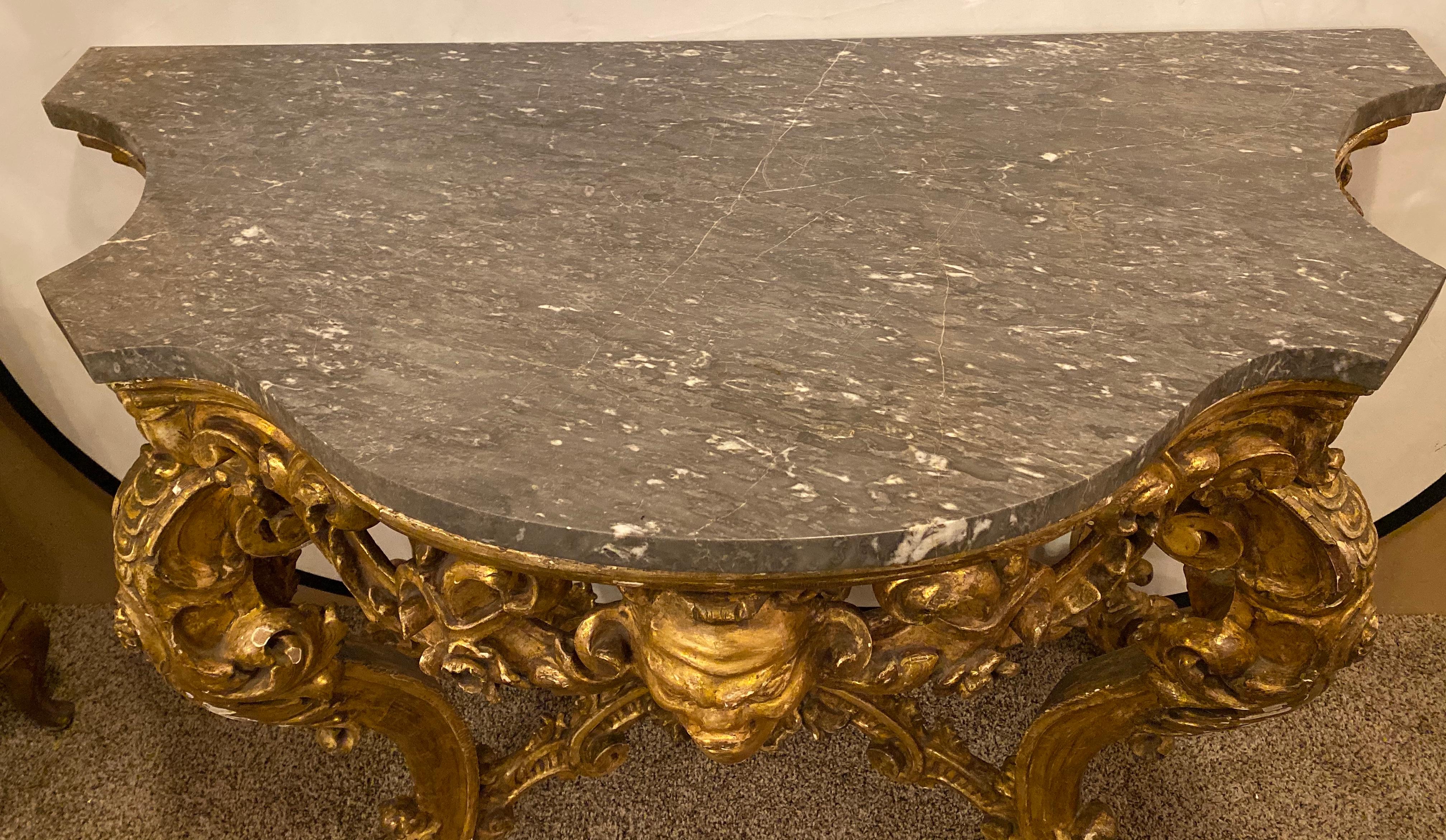 Marble 19th Century Venetian Gilt Gold Console Table, Serpentine, Ornately Carved