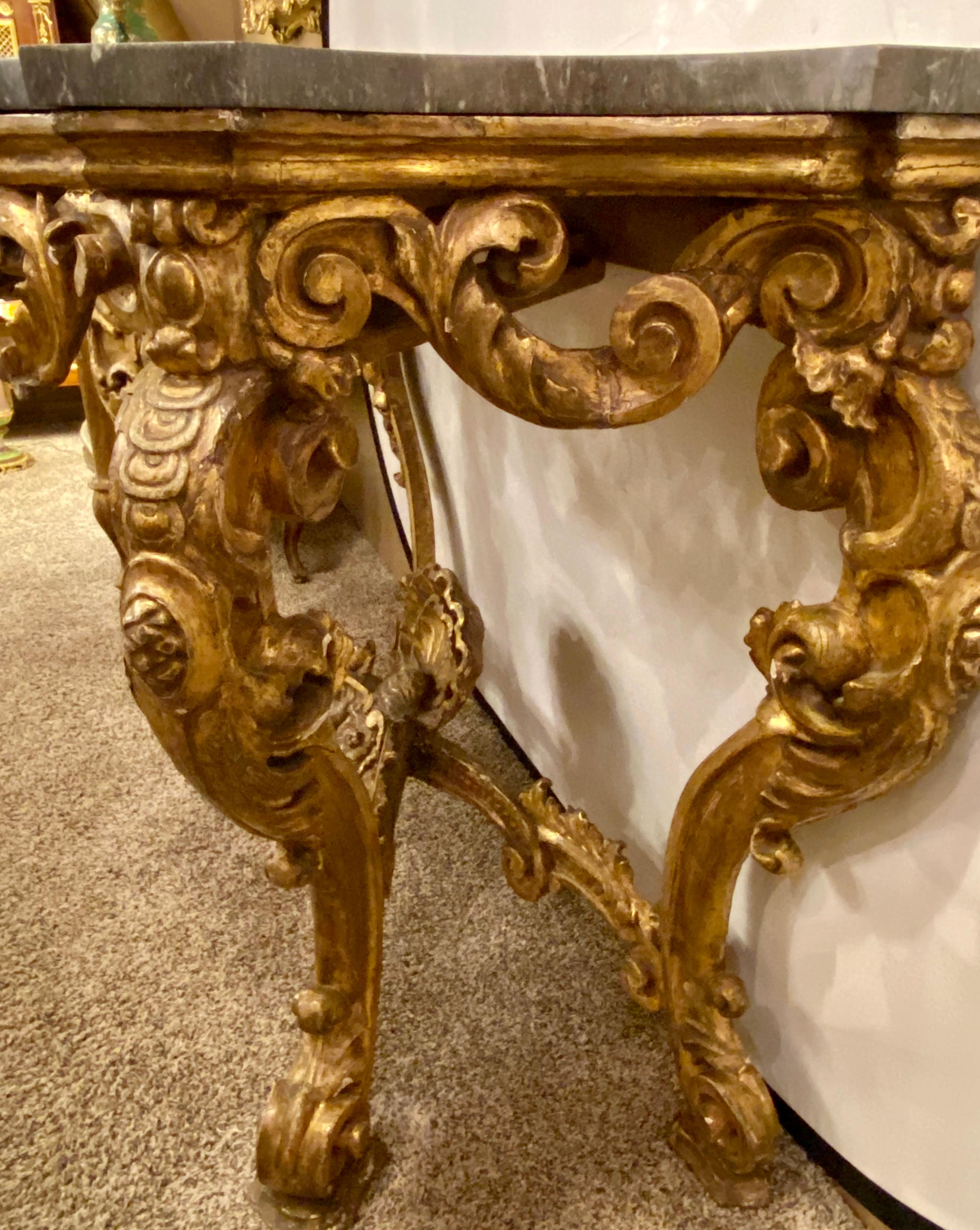 19th Century Venetian Gilt Gold Console Table, Serpentine, Ornately Carved 1