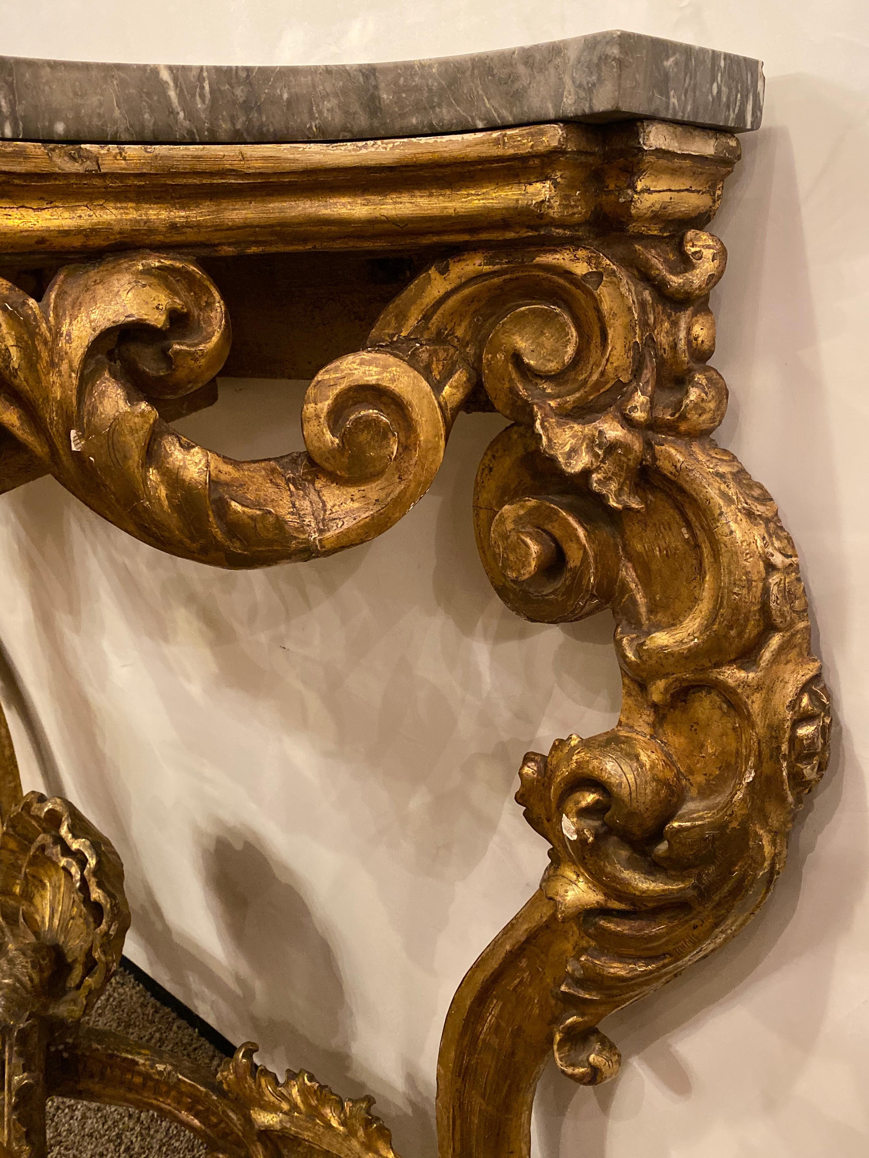 19th Century Venetian Gilt Gold Console Table, Serpentine, Ornately Carved 2