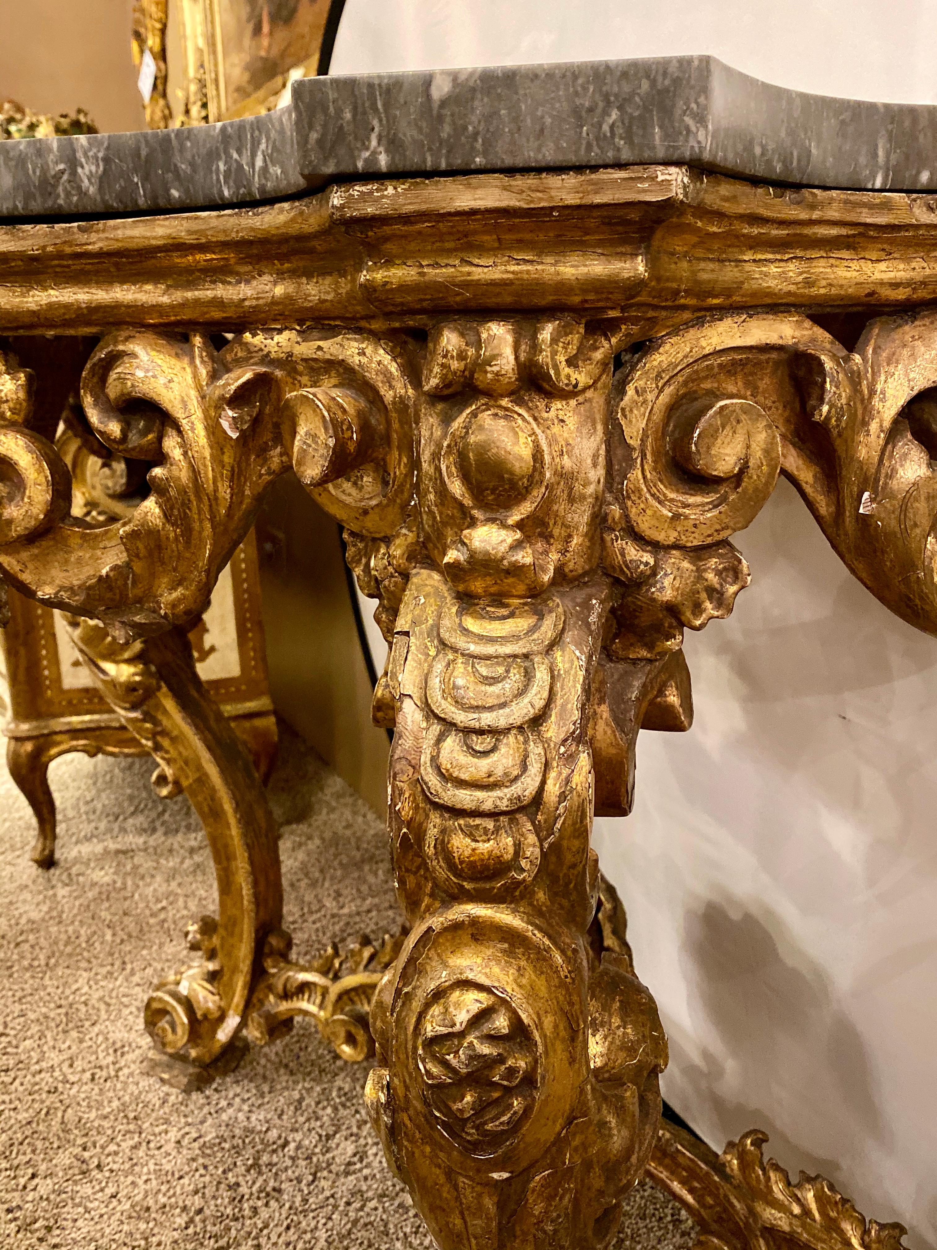 19th Century Venetian Gilt Gold Console Table, Serpentine, Ornately Carved 3
