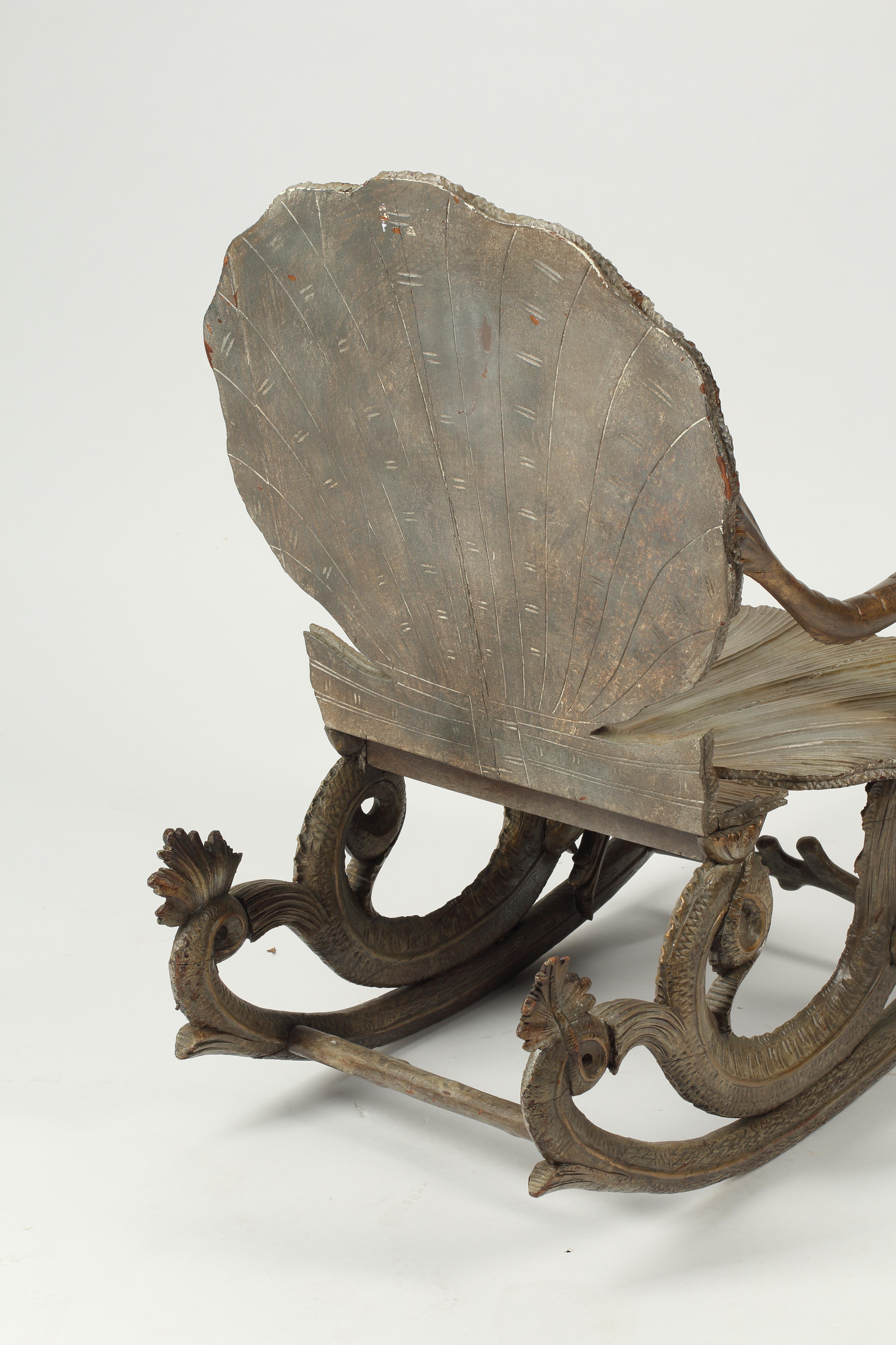 Venetian Grotto Giltwood Rocking Chair, 19th Century  1