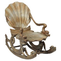 Venetian Grotto Giltwood Rocking Chair, 19th Century 