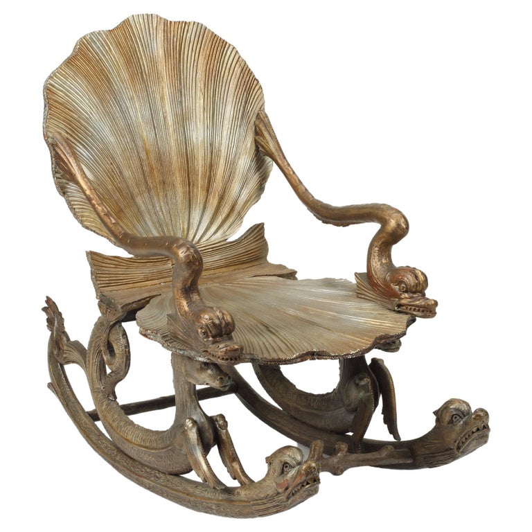 Venetian Grotto Giltwood Rocking Chair, 19th Century For Sale at 1stDibs