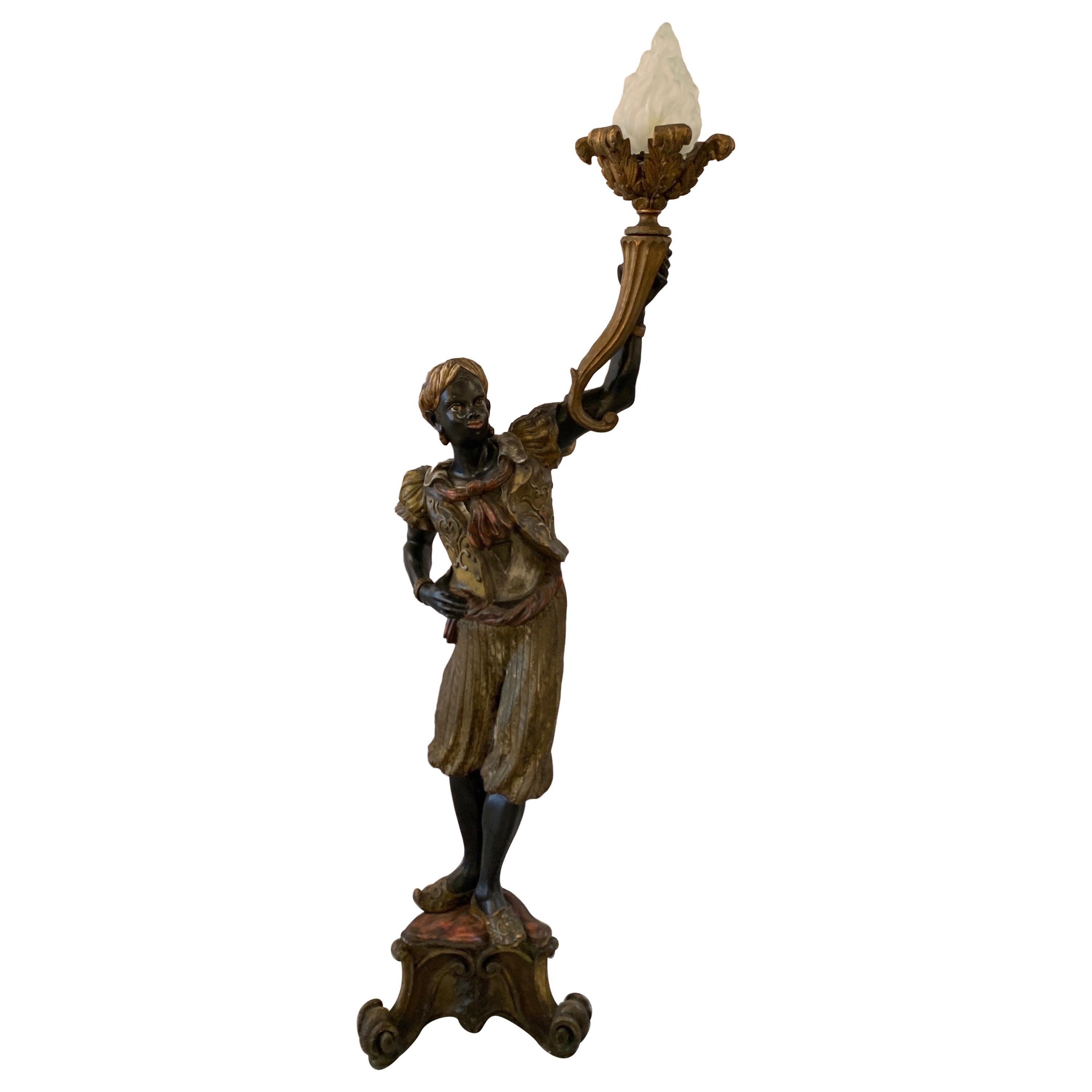 19th Century Venetian Hand Carved Torchiere Floor Lamp
