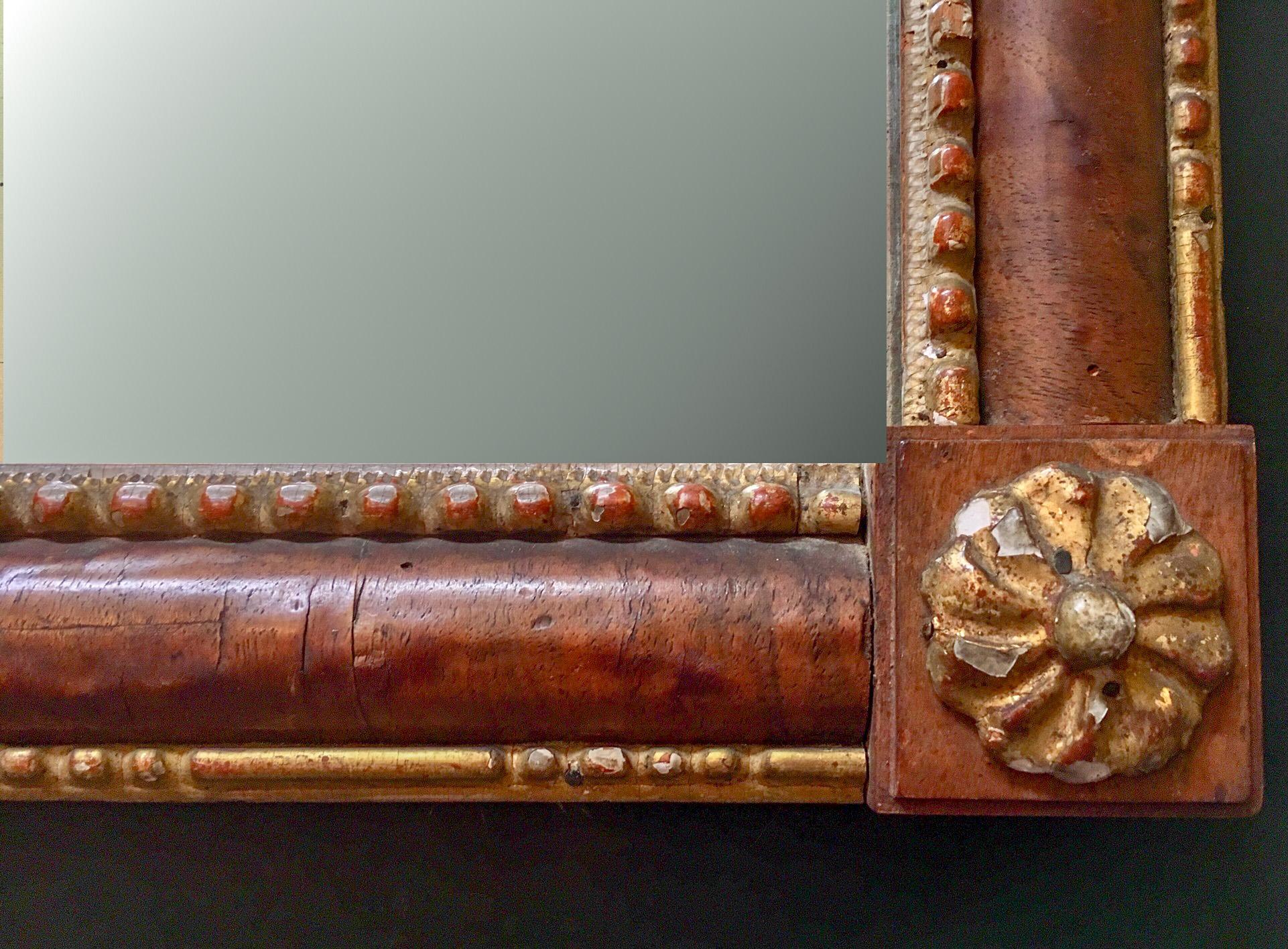 Louis XVI 19th Century Venetian Hand Carved Veneered Partially Gilt Mirror