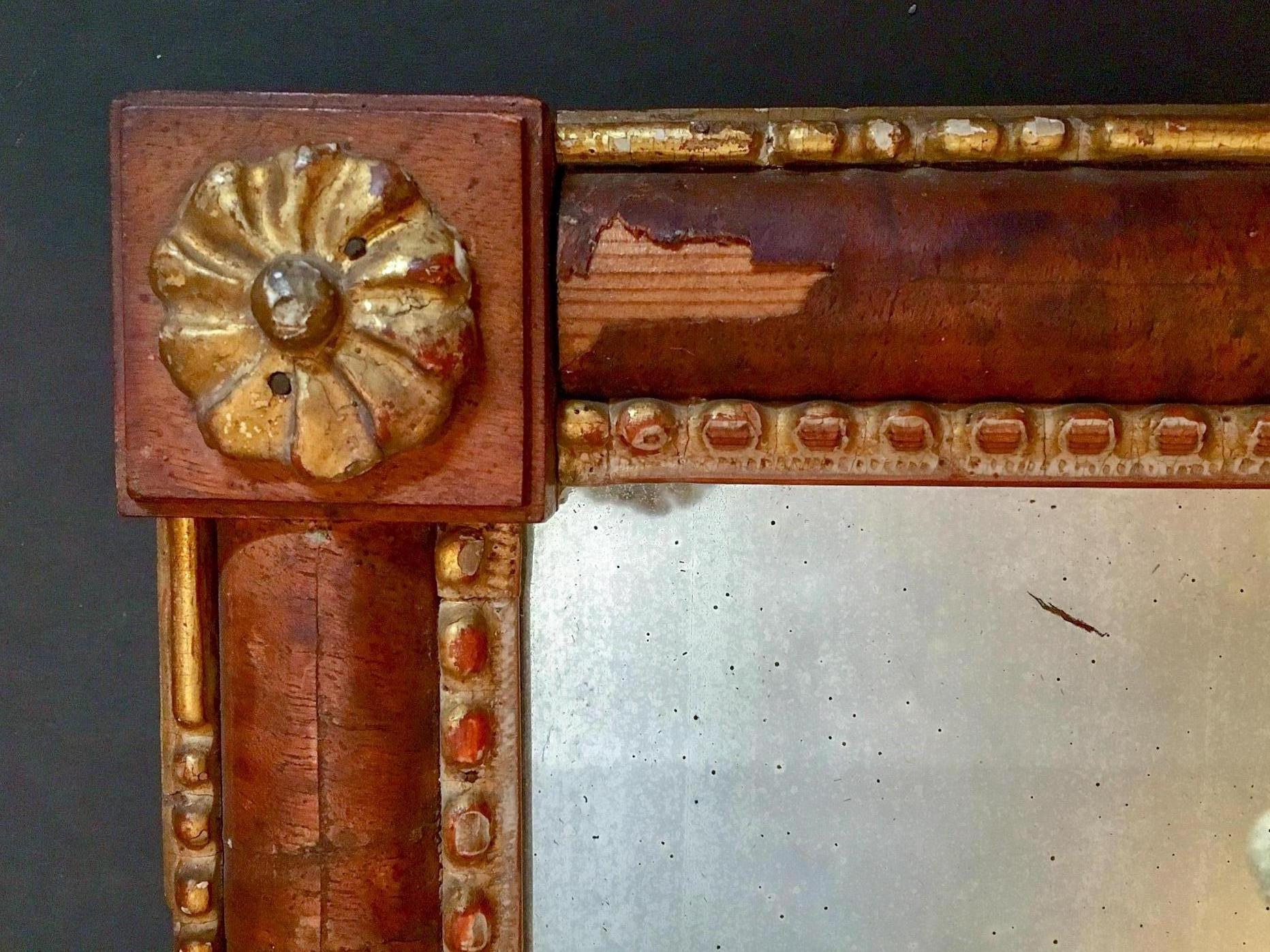 Italian 19th Century Venetian Hand Carved Veneered Partially Gilt Mirror For Sale