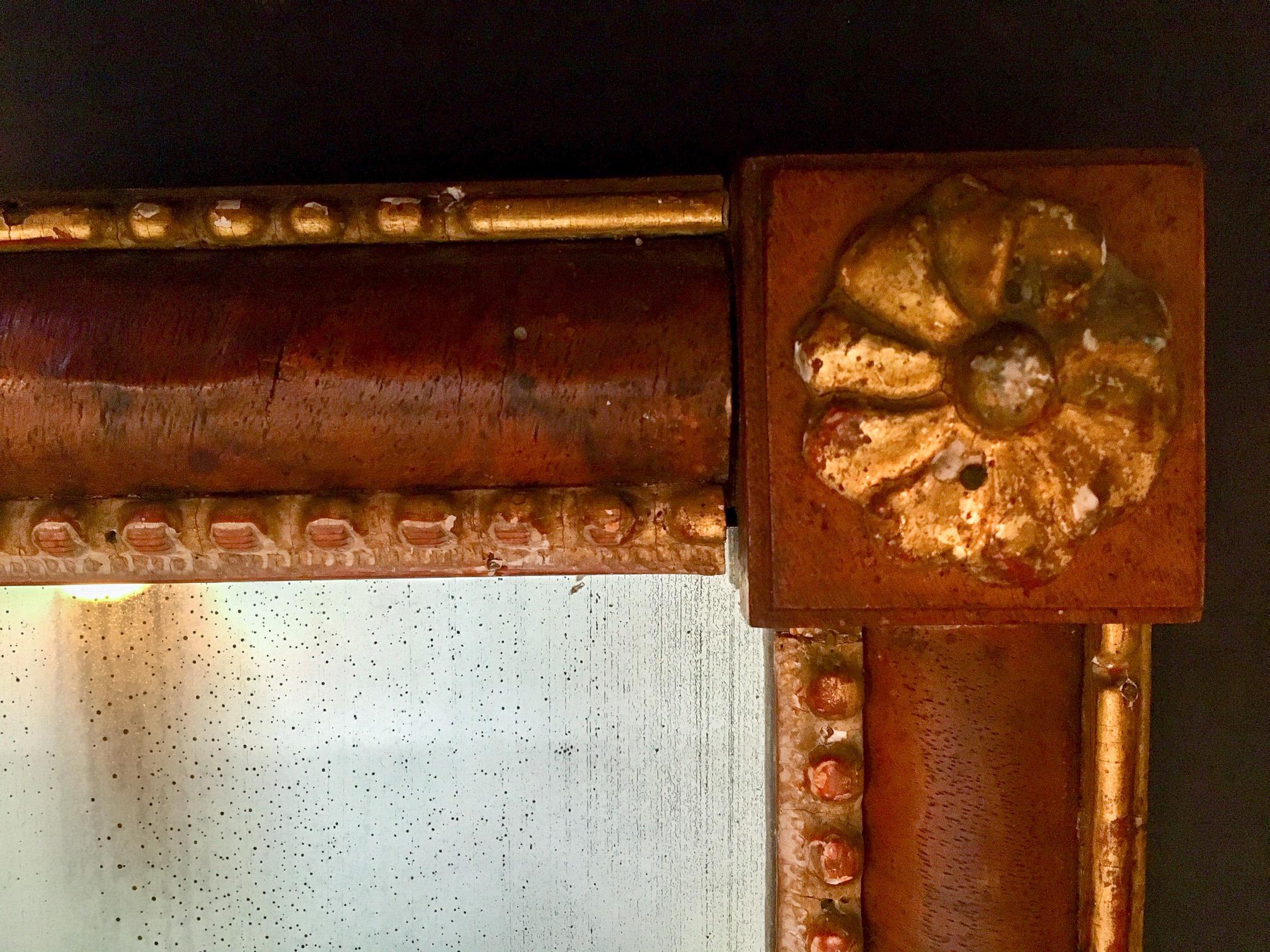 19th Century Venetian Hand Carved Veneered Partially Gilt Mirror In Good Condition In Vero Beach, FL