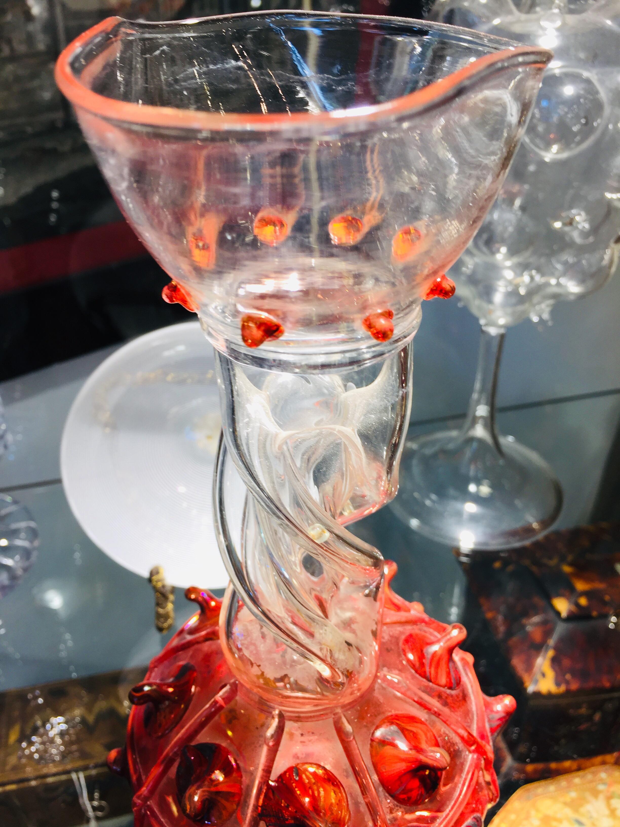 19th Century Murano Venetian Red Glass Vase with Handmade Twisted Pipe Neck 7