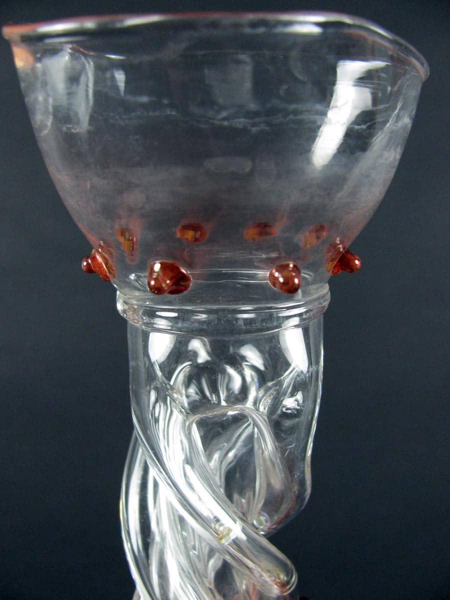 Art Glass 19th Century Murano Venetian Red Glass Vase with Handmade Twisted Pipe Neck