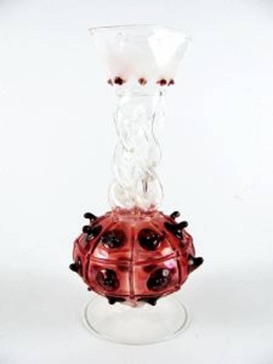 Italian 19th Century Murano Venetian Red Glass Vase with Handmade Twisted Pipe Neck