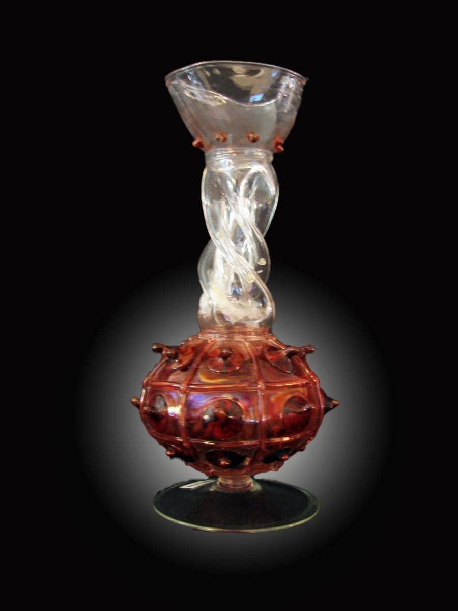 19th Century Murano Venetian Red Glass Vase with Handmade Twisted Pipe Neck 1