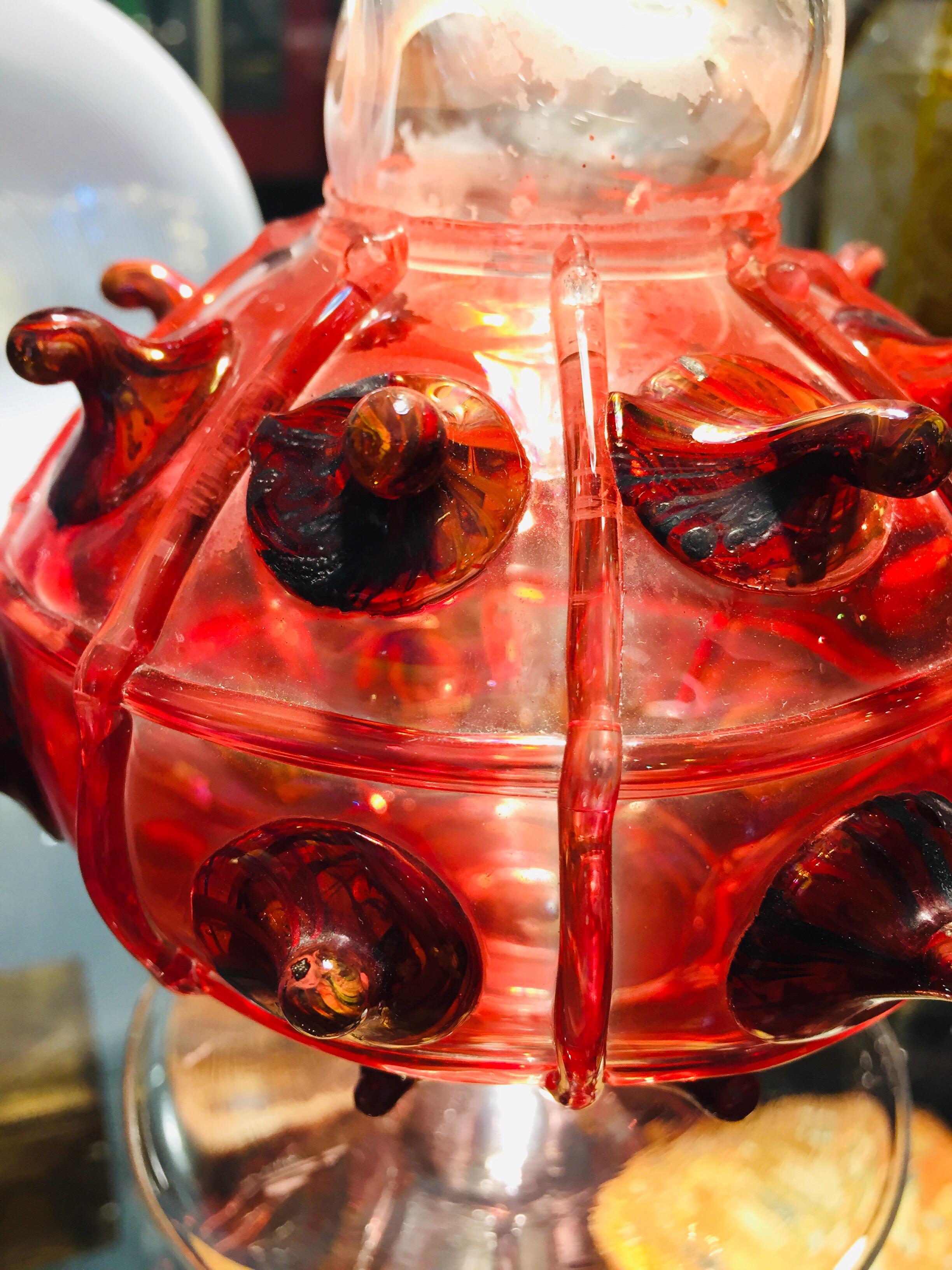 19th Century Murano Venetian Red Glass Vase with Handmade Twisted Pipe Neck 3