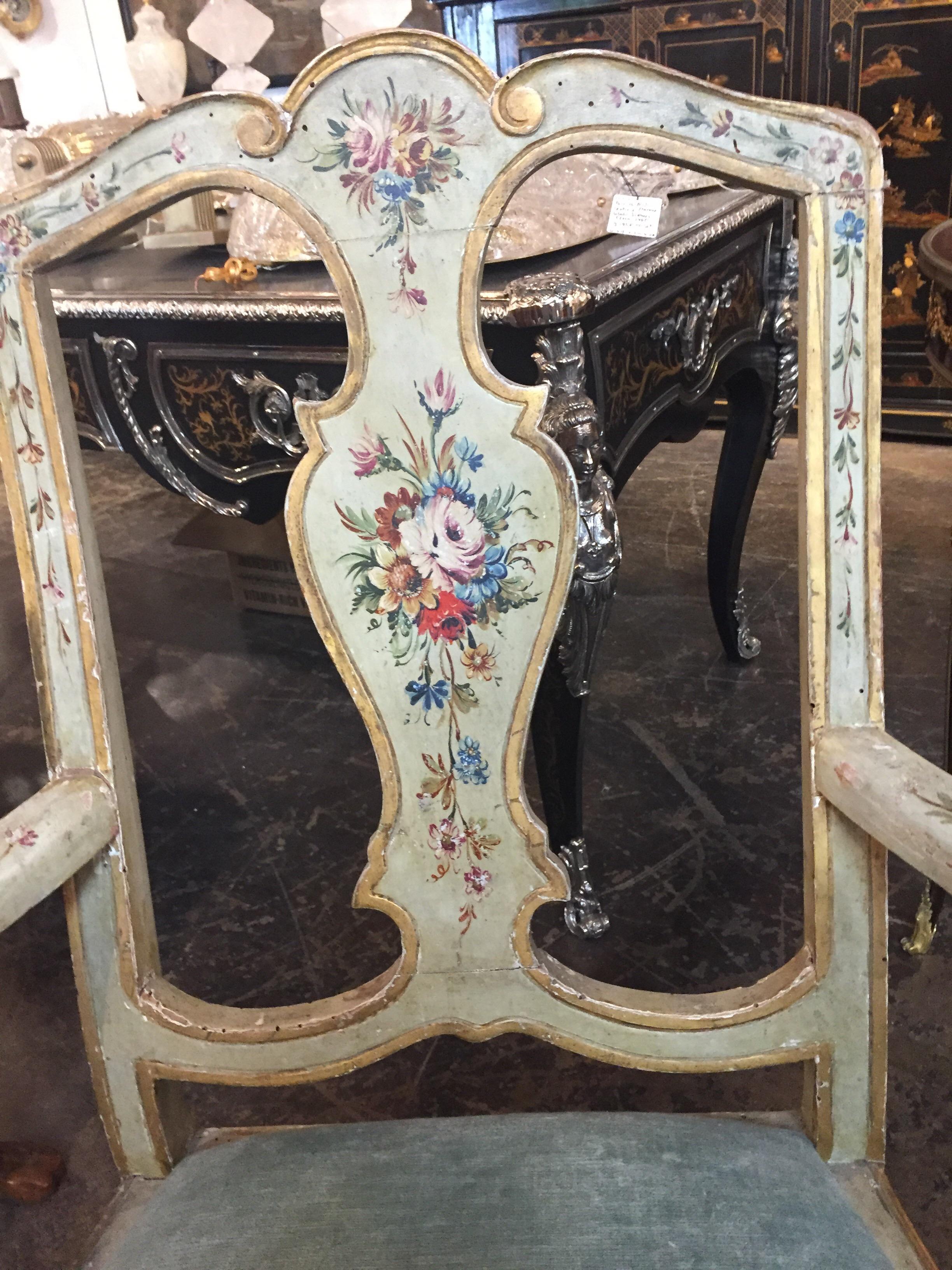 Hand-Painted 19th Century Venetian Hand Painted Armchair