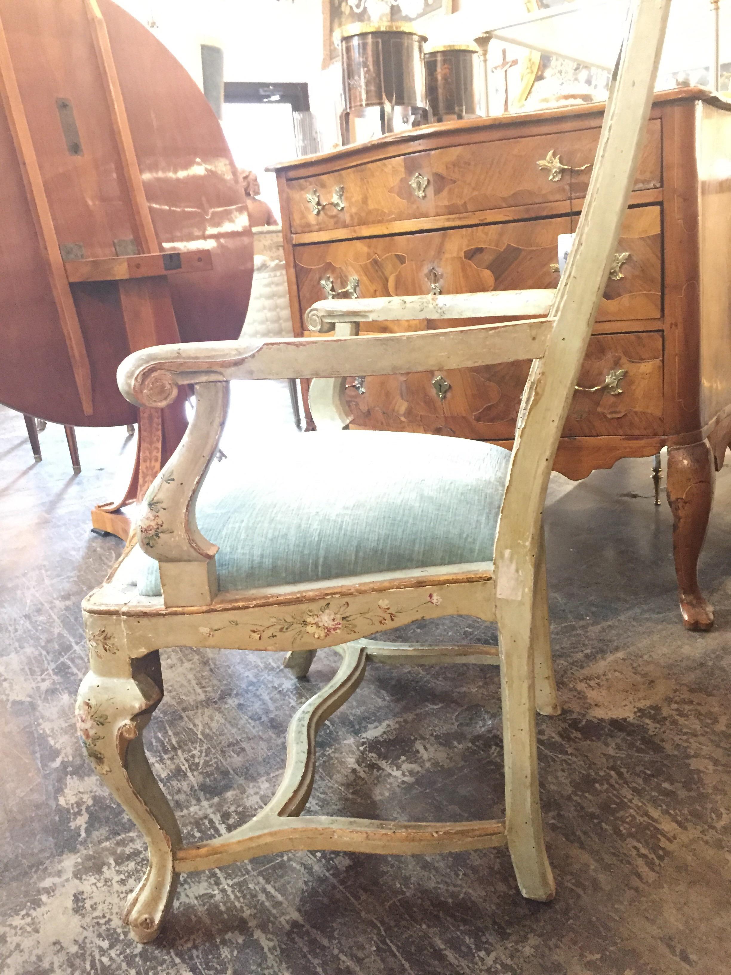 19th Century Venetian Hand Painted Armchair In Good Condition In Dallas, TX