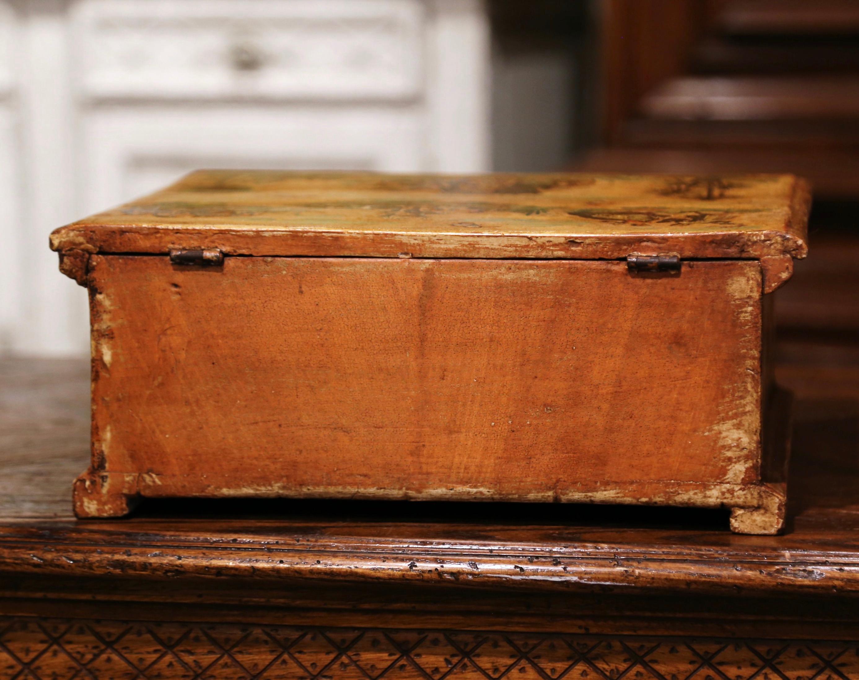 19th Century Venetian Hand Painted Collage Carved Box  7