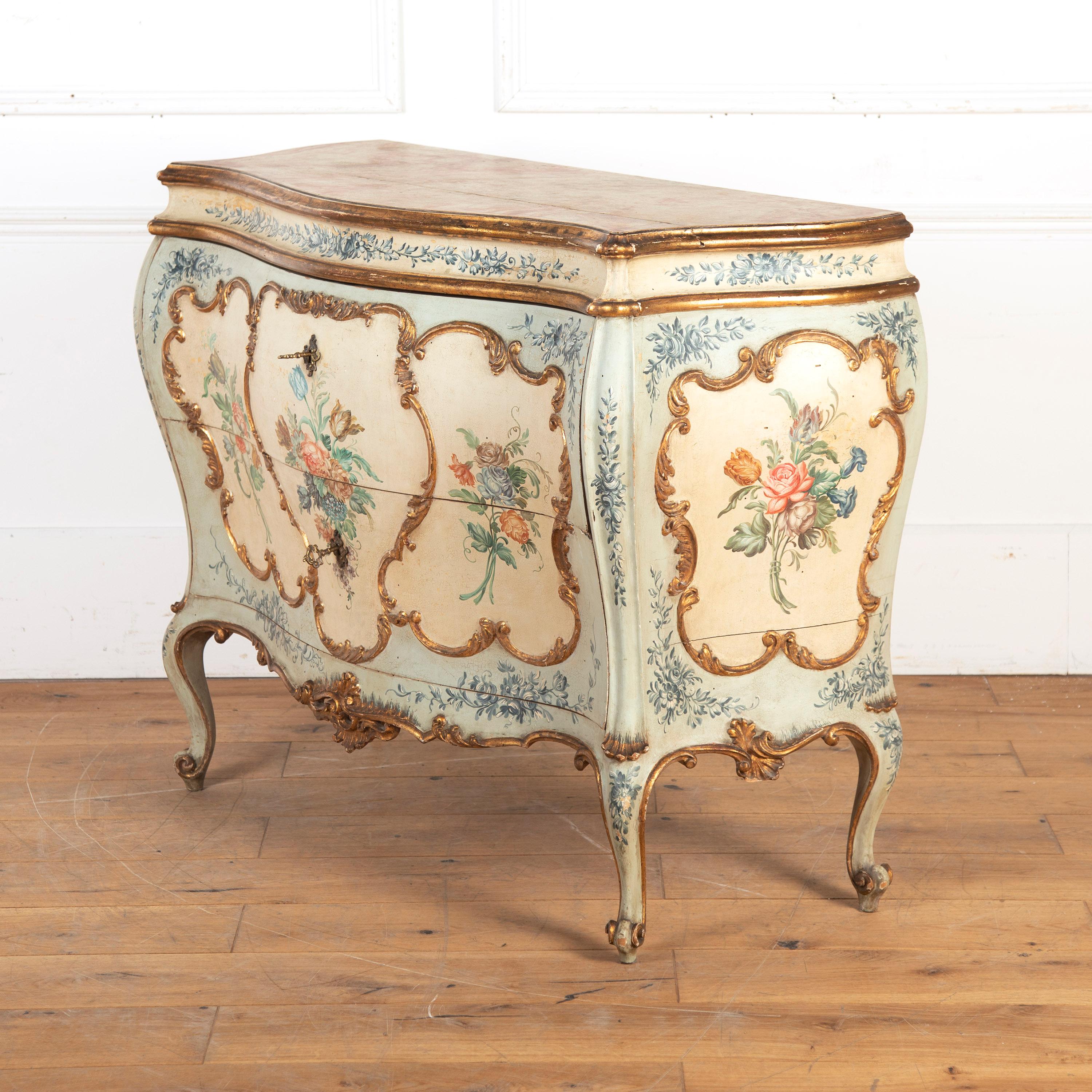 Wood 19th Century Venetian Hand Painted Commode For Sale