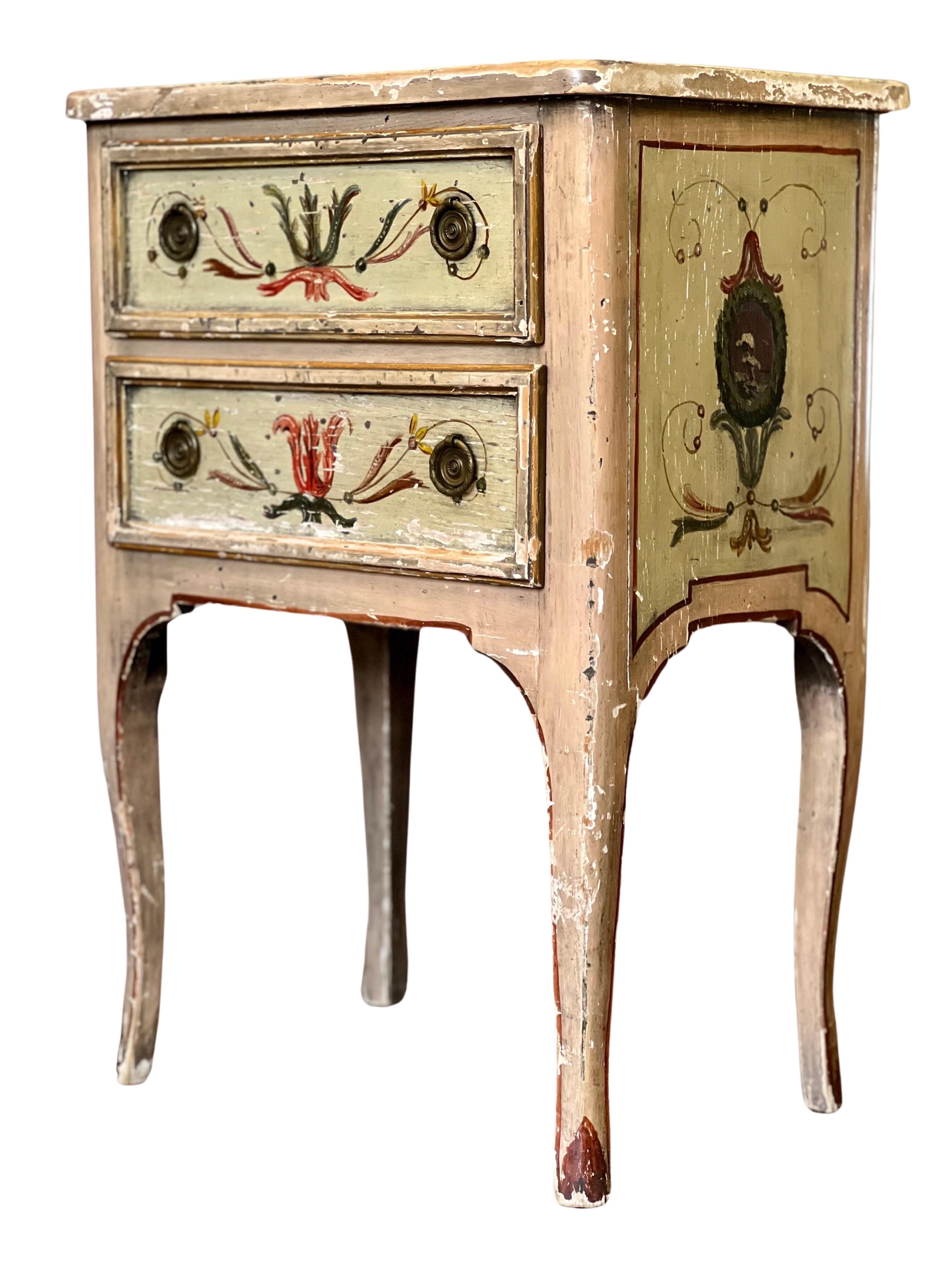 Neoclassical 19th Century Venetian Hand Painted Small Commode, Side Table or Stand
