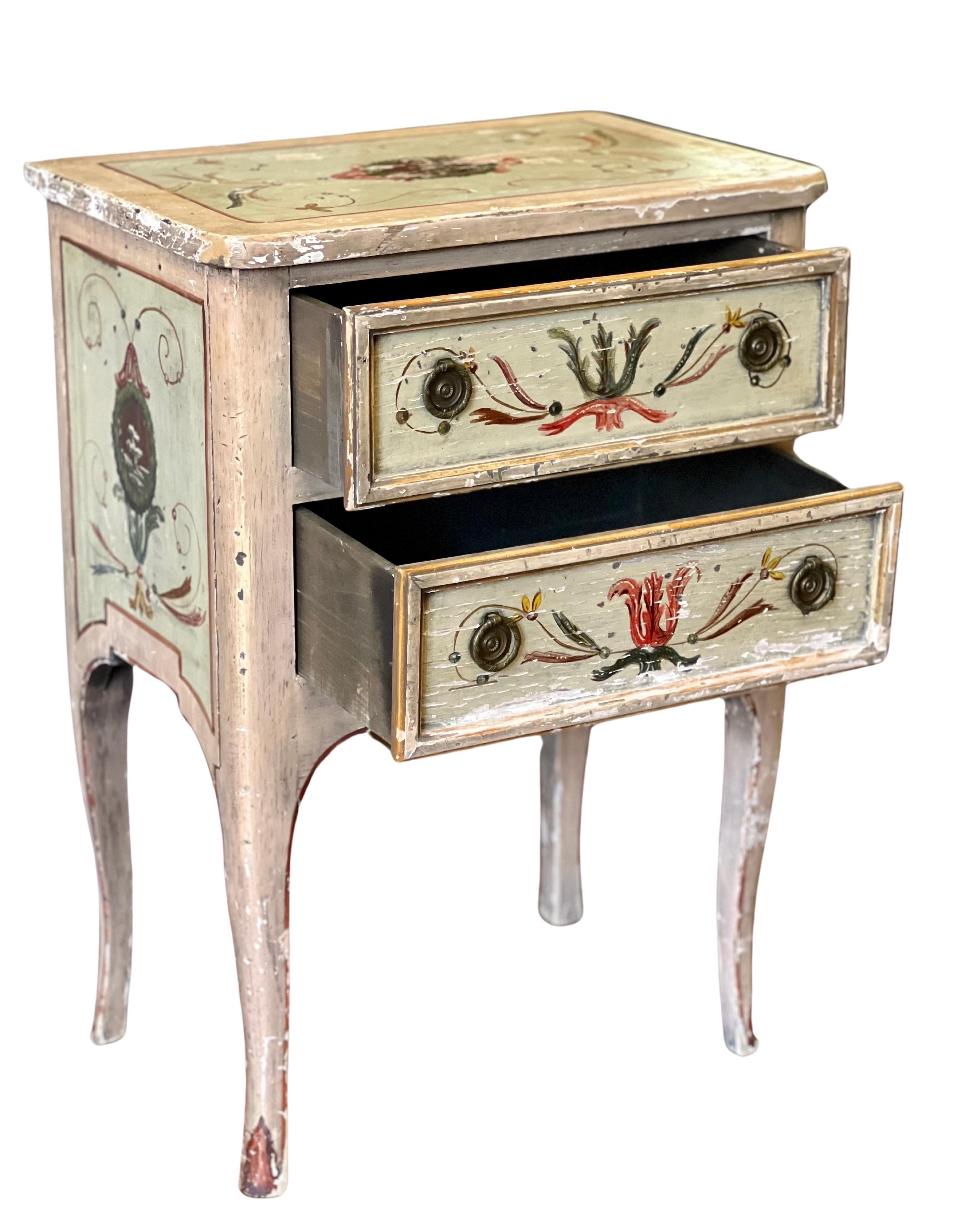 Italian 19th Century Venetian Hand Painted Small Commode, Side Table or Stand
