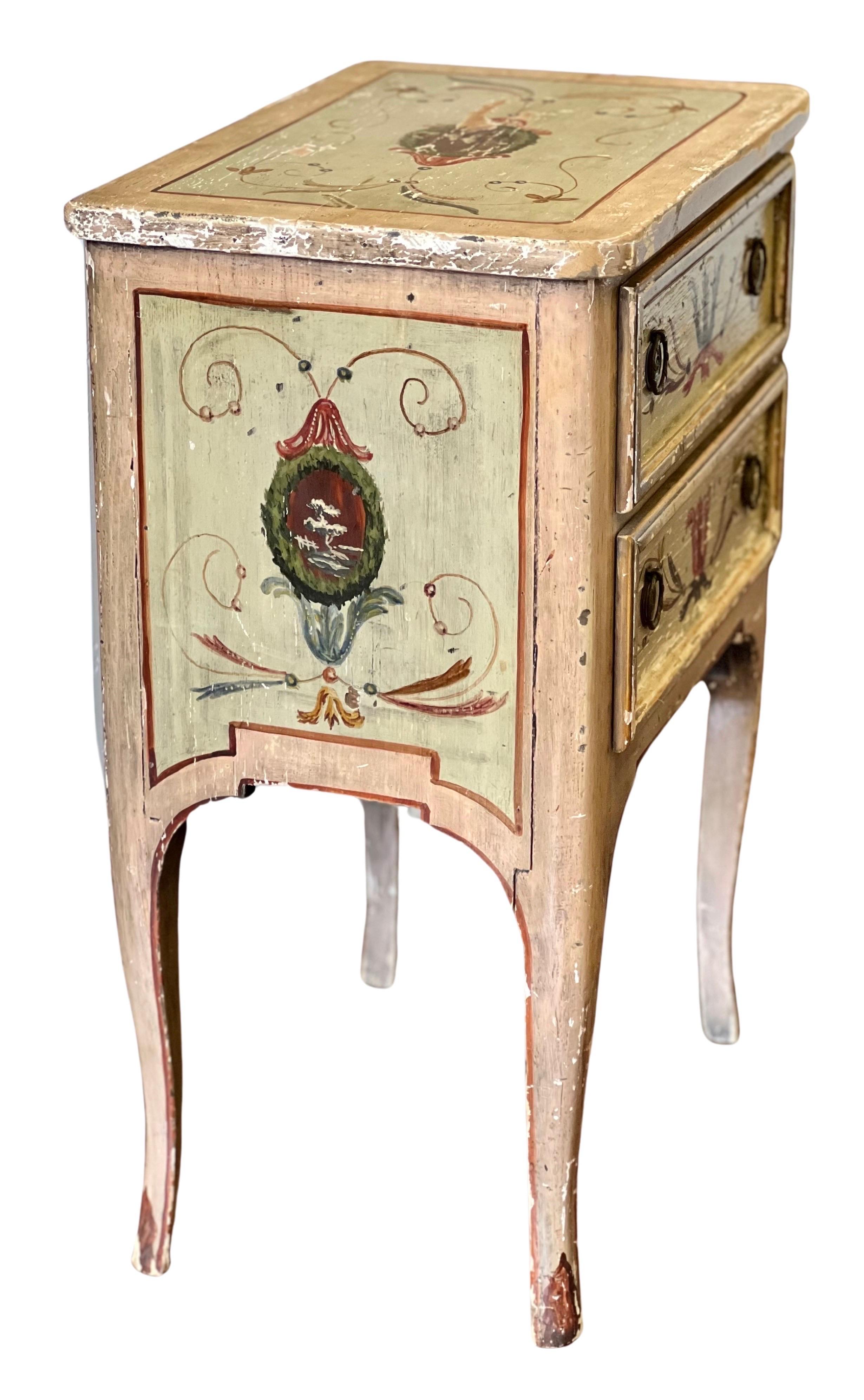 Hand-Painted 19th Century Venetian Hand Painted Small Commode, Side Table or Stand