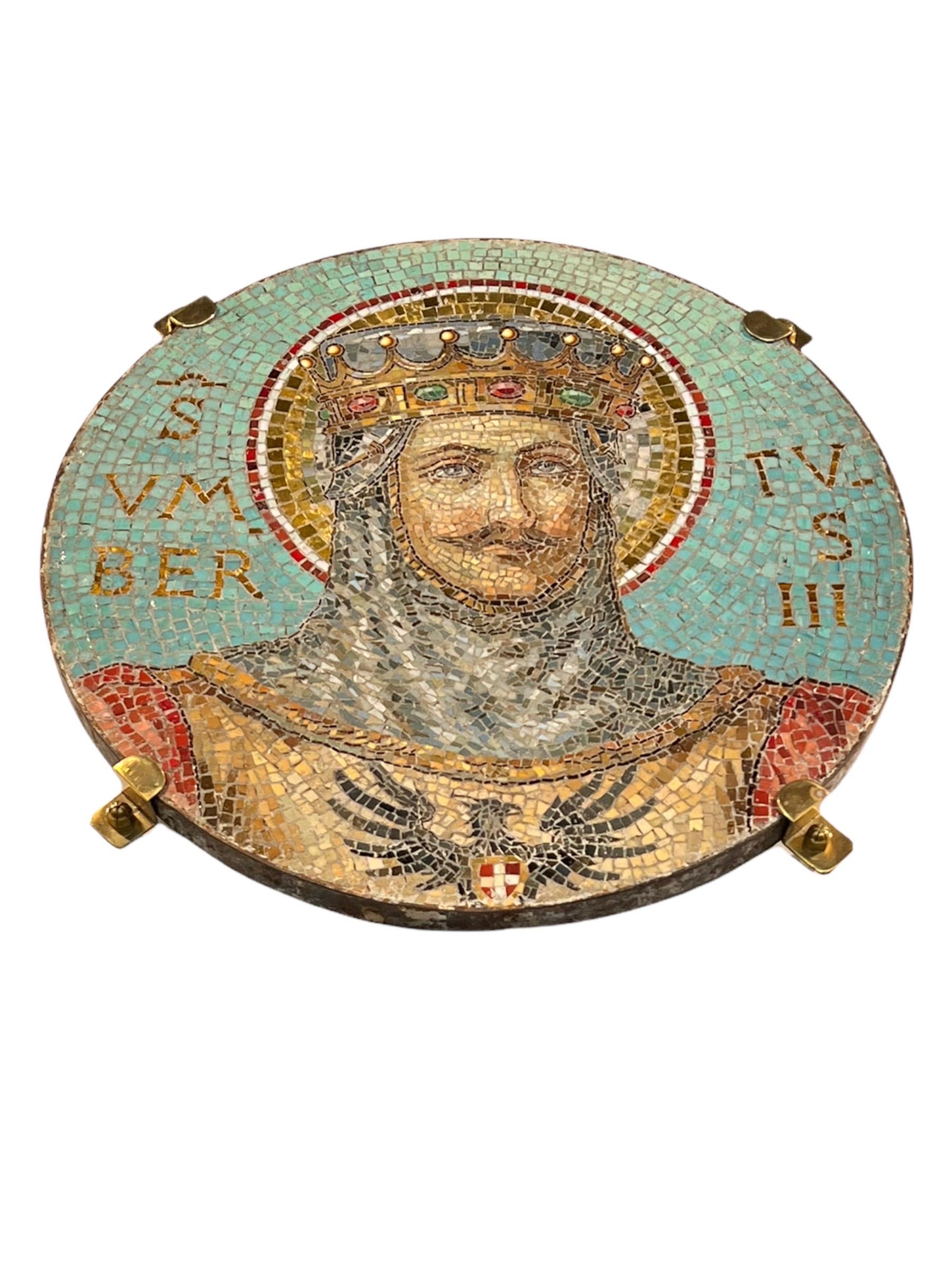 19th Century Venetian Italian Round Mosaic of Umberto III For Sale 8