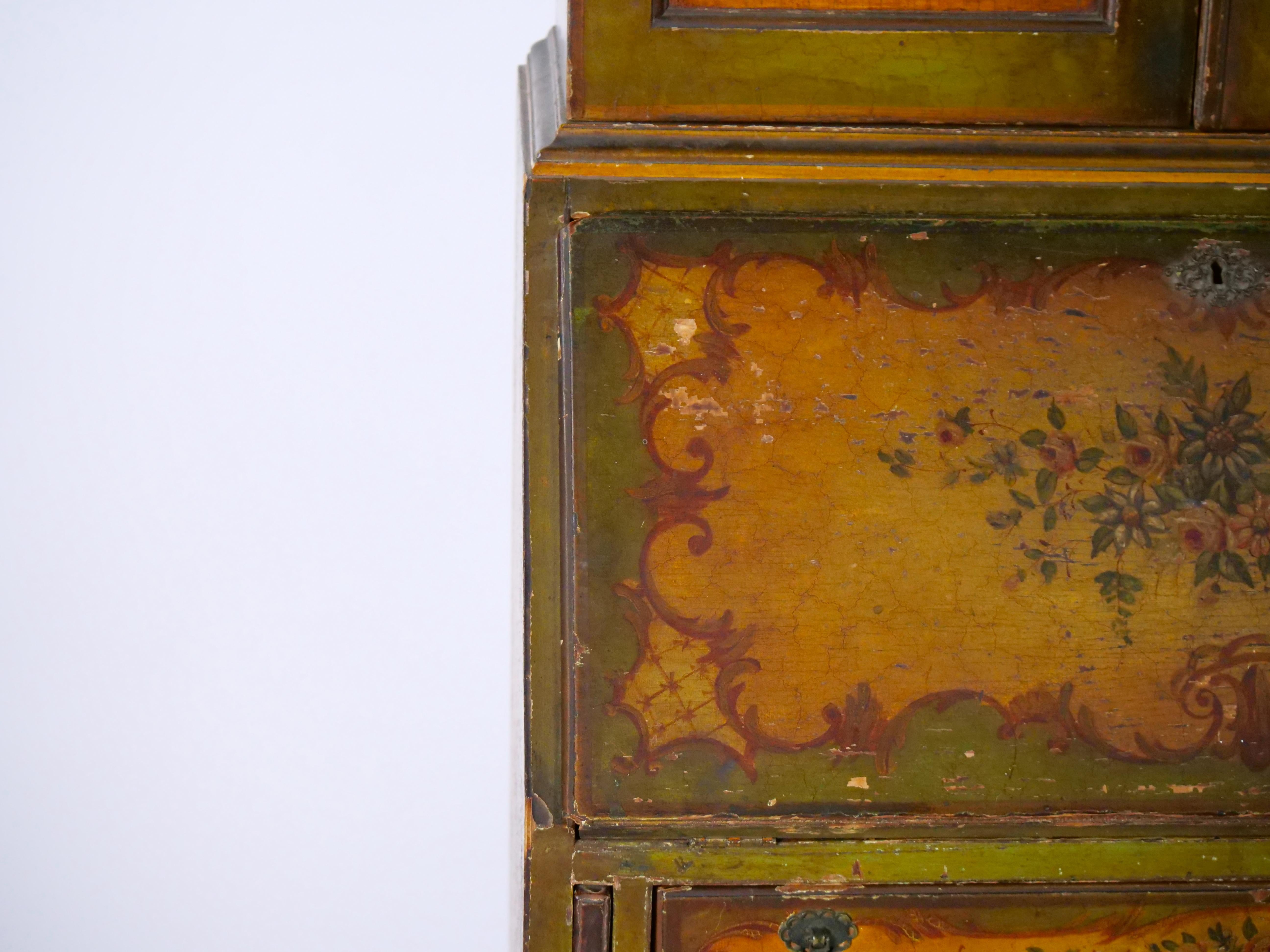 19th Century Venetian Italian Style Polychrome Secretary Bookcase 10