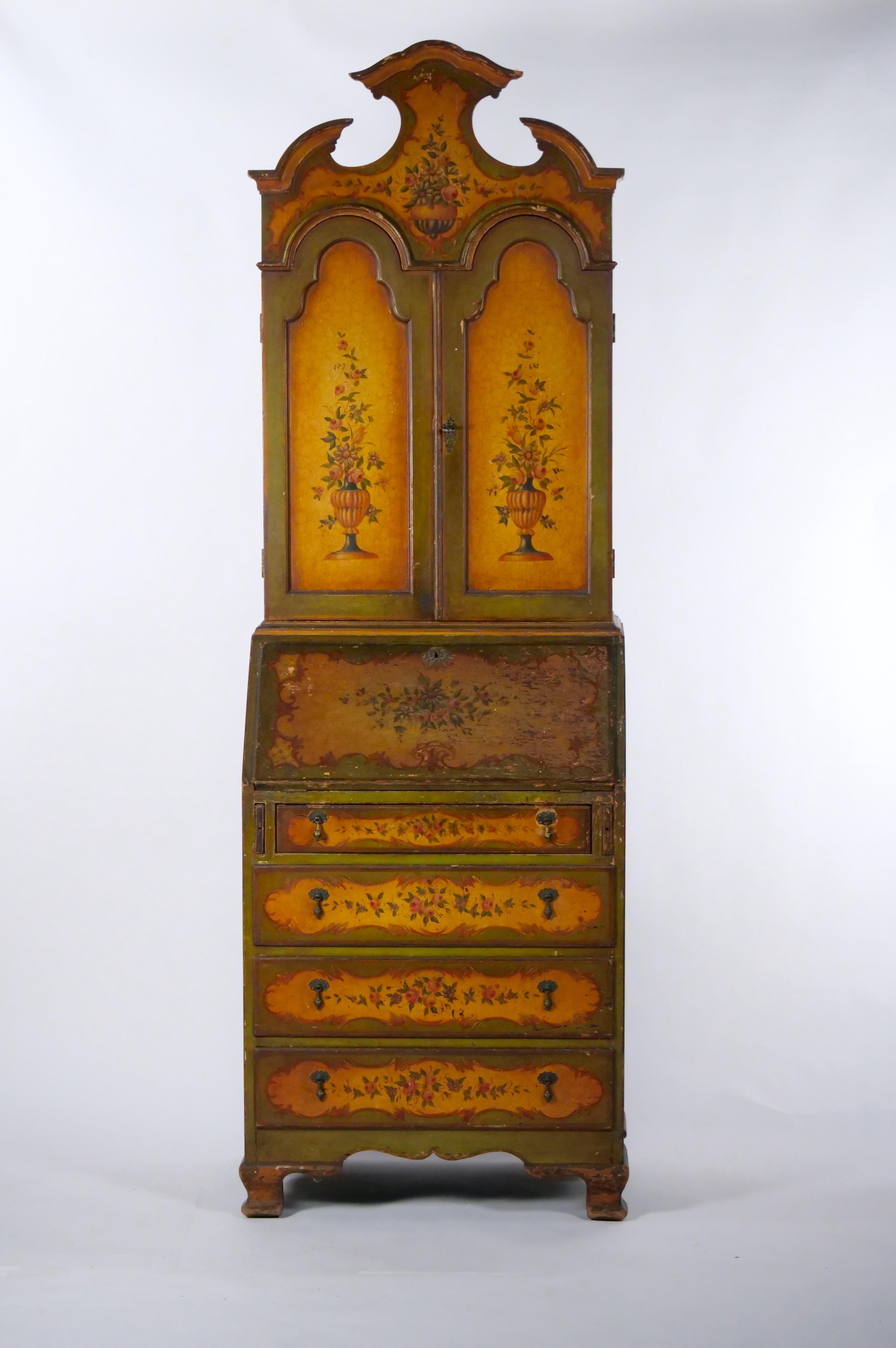 19th Century Venetian Italian Style Polychrome Secretary Bookcase 14