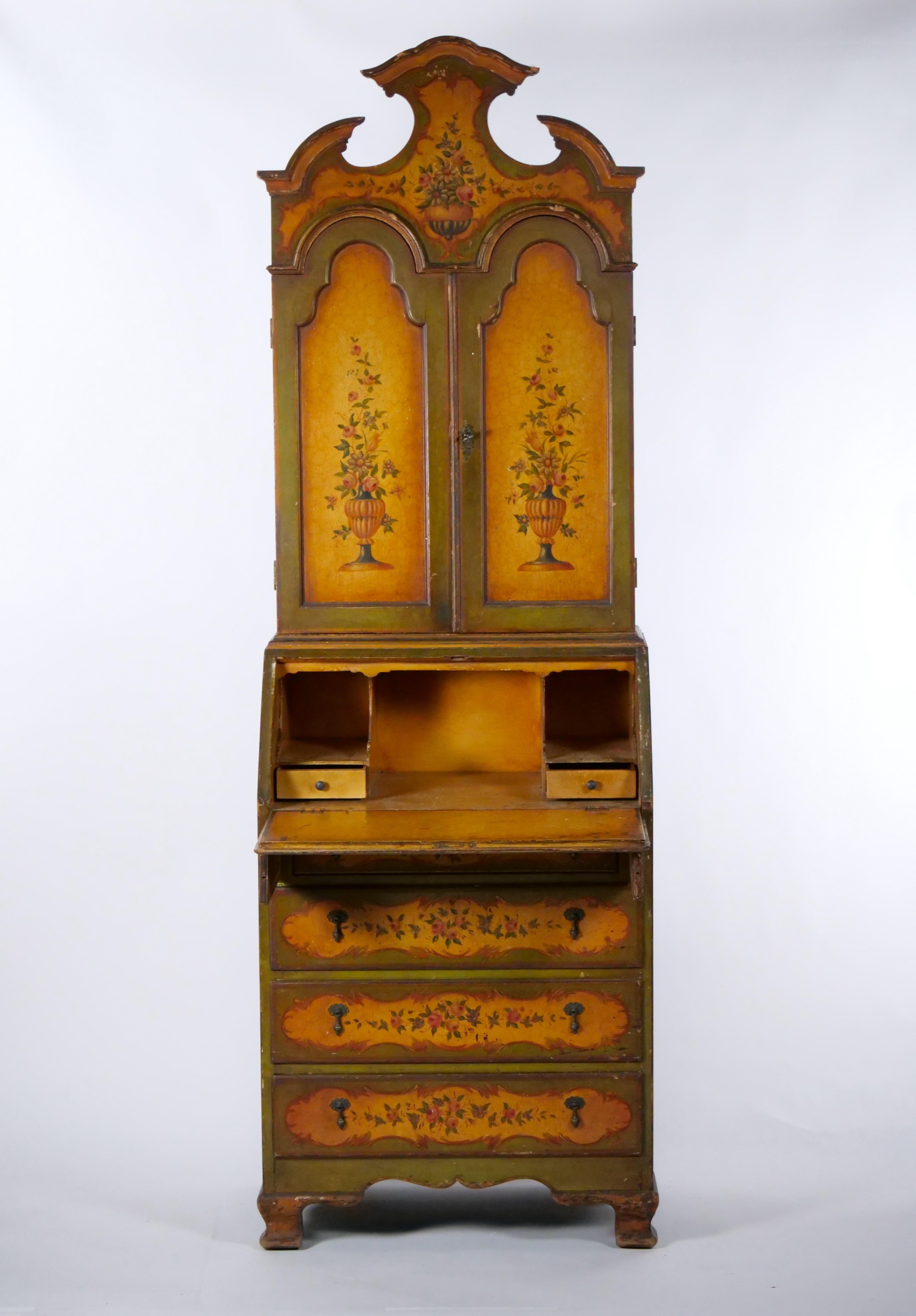 Woodwork 19th Century Venetian Italian Style Polychrome Secretary Bookcase