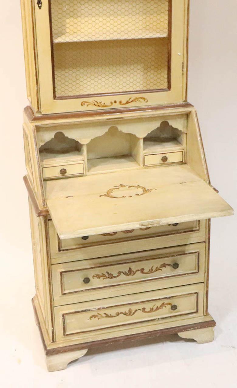 19th Century Venetian Italian Style Polychrome Secretary Bookcase In Good Condition In Tarry Town, NY