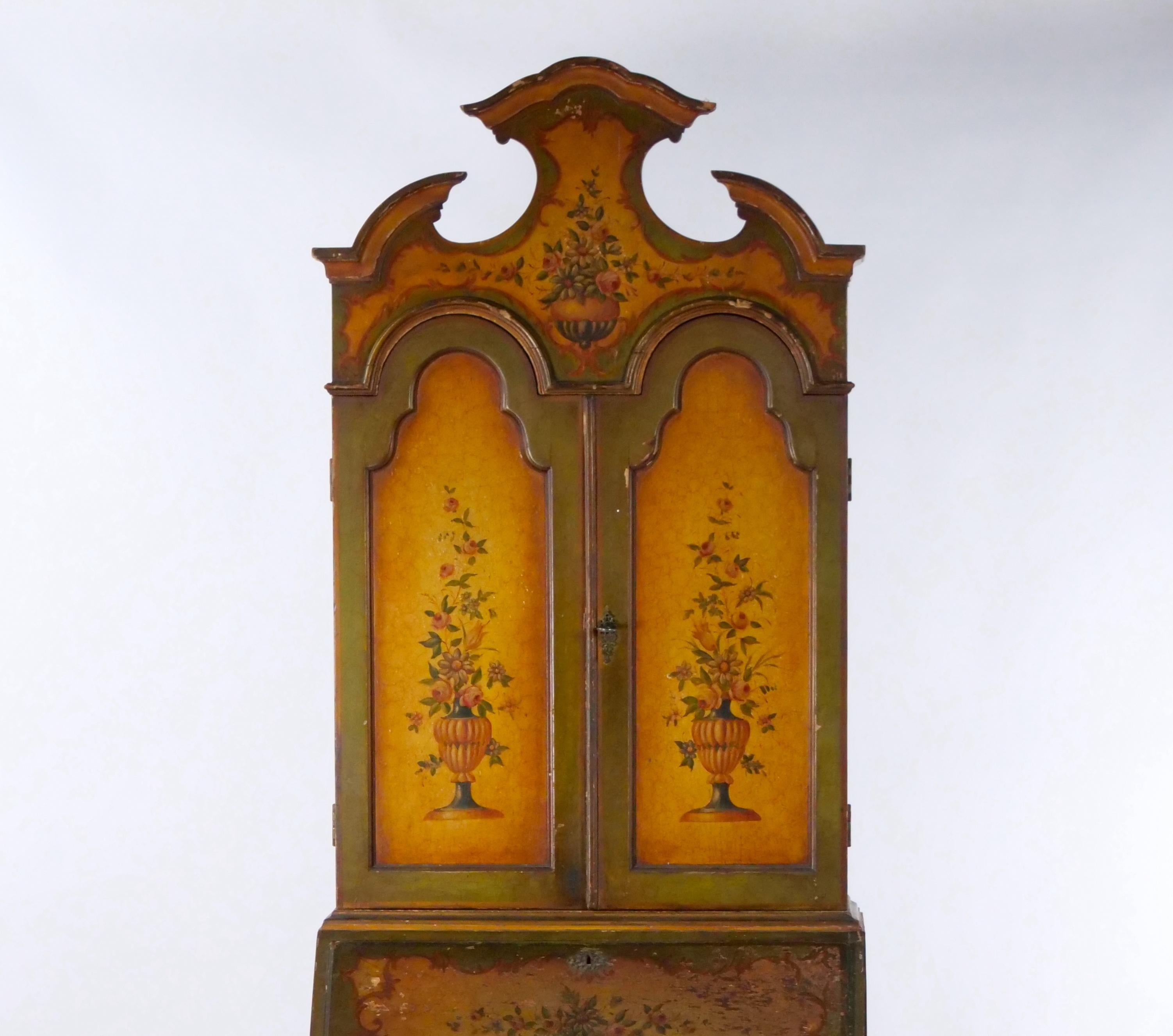 19th Century Venetian Italian Style Polychrome Secretary Bookcase 1
