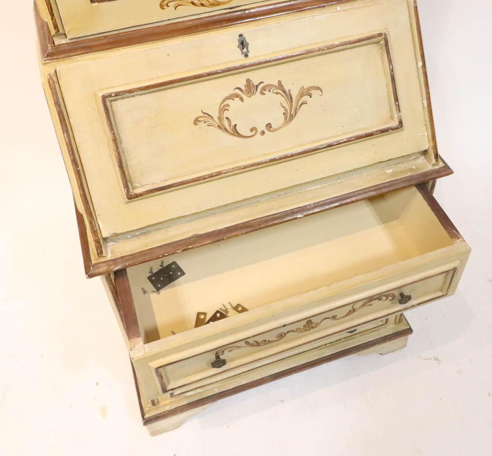 Brass 19th Century Venetian Italian Style Polychrome Secretary Bookcase