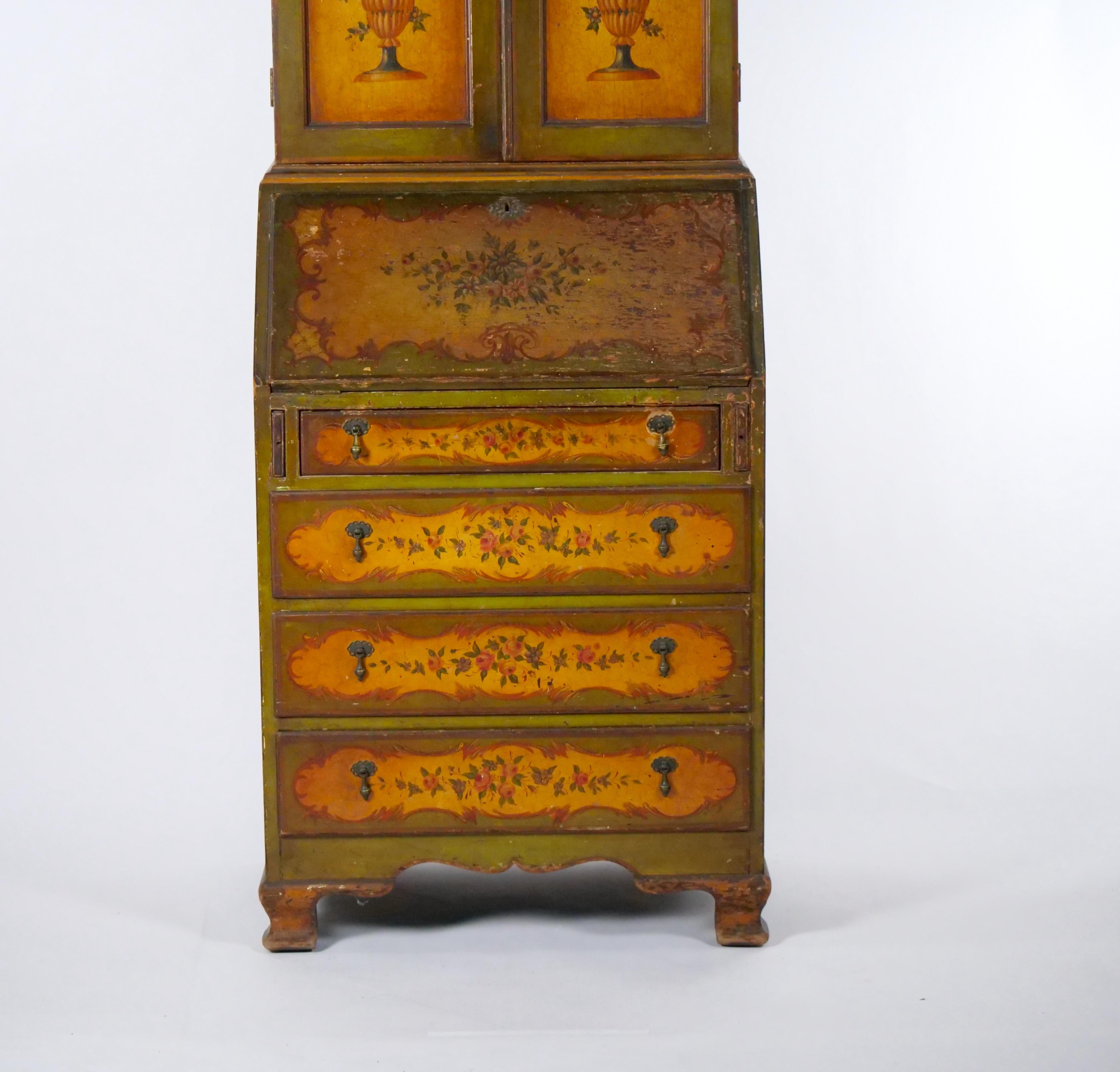 19th Century Venetian Italian Style Polychrome Secretary Bookcase 3
