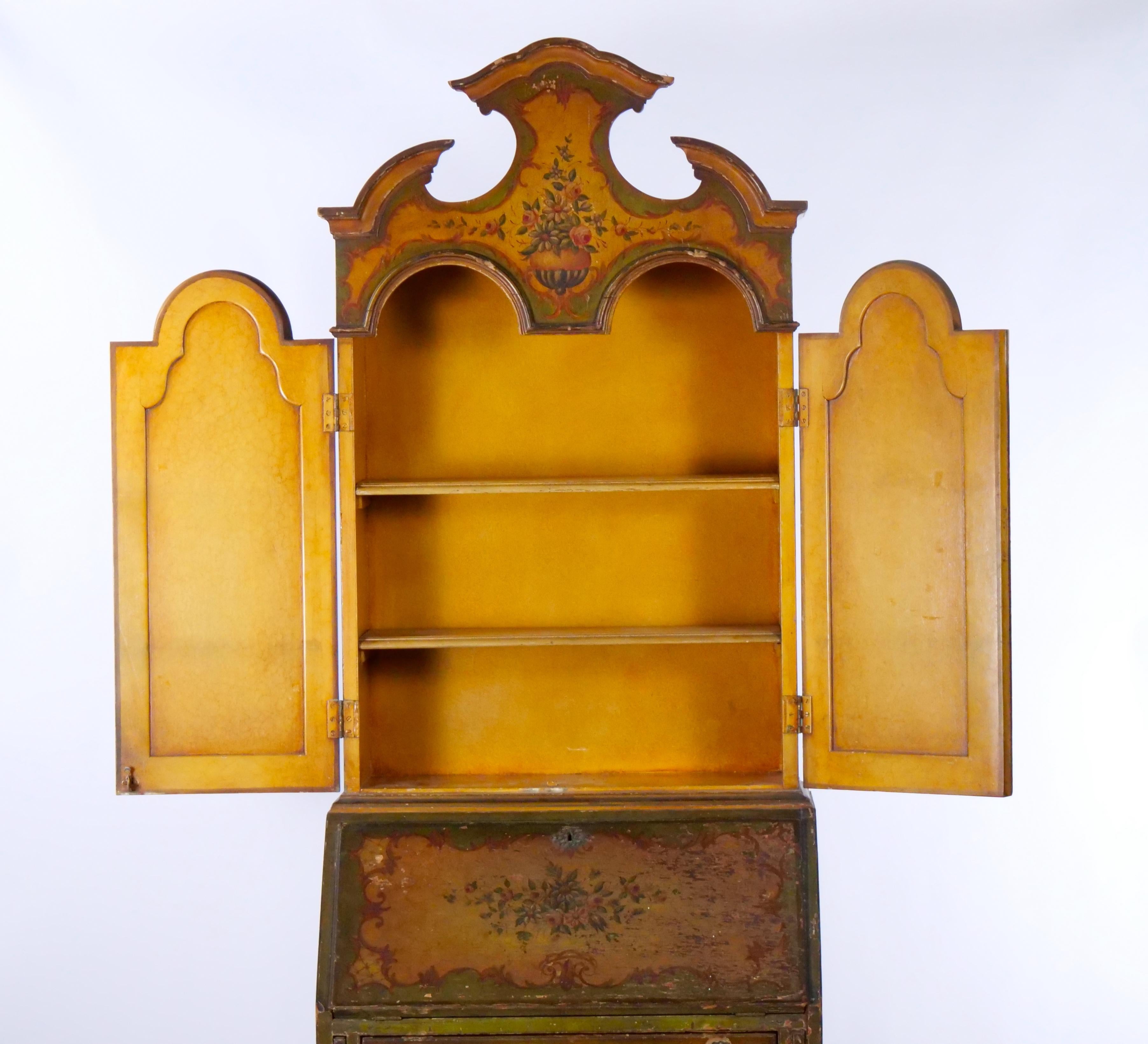 19th Century Venetian Italian Style Polychrome Secretary Bookcase 4