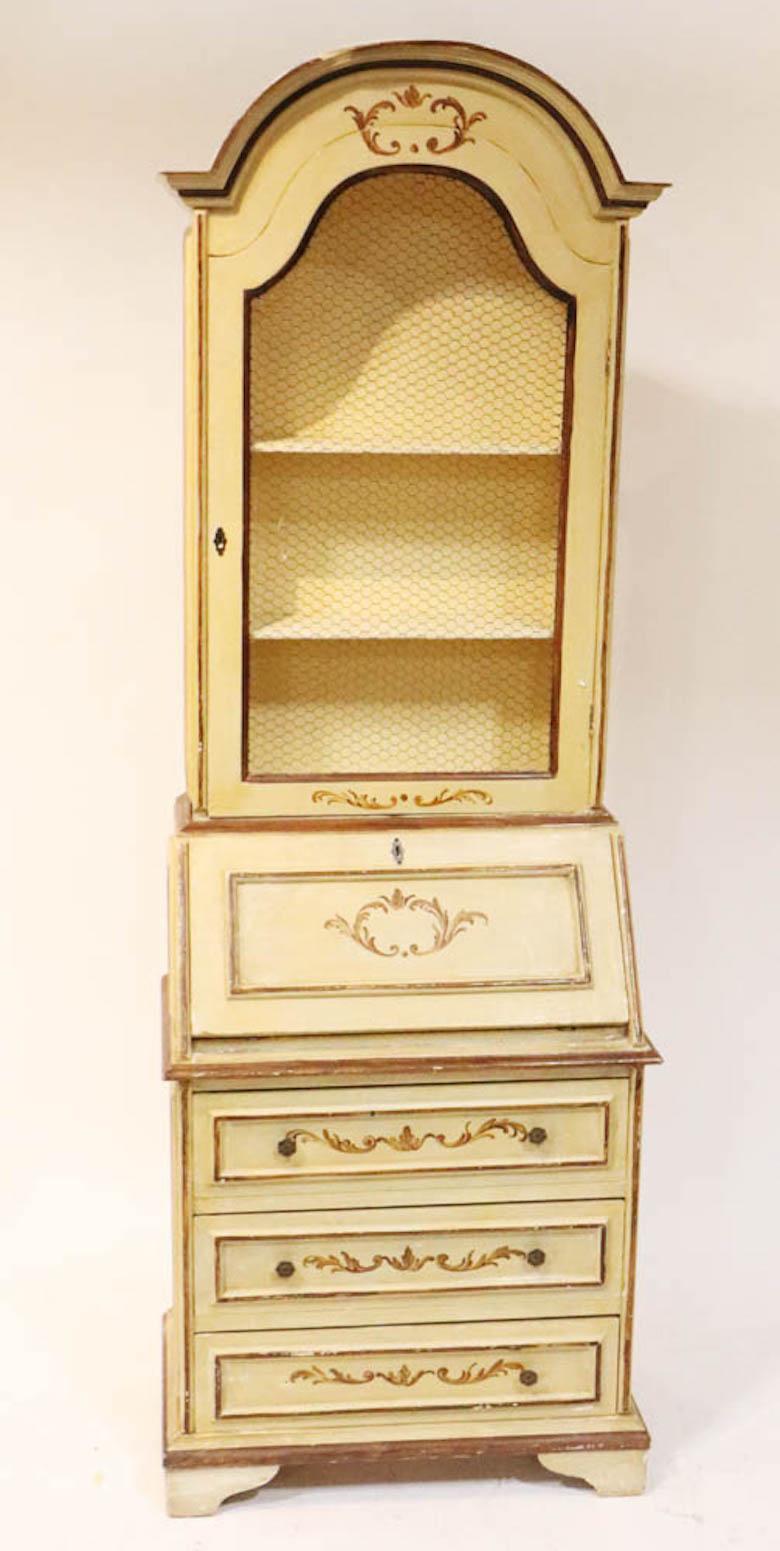 19th Century Venetian Italian Style Polychrome Secretary Bookcase 2