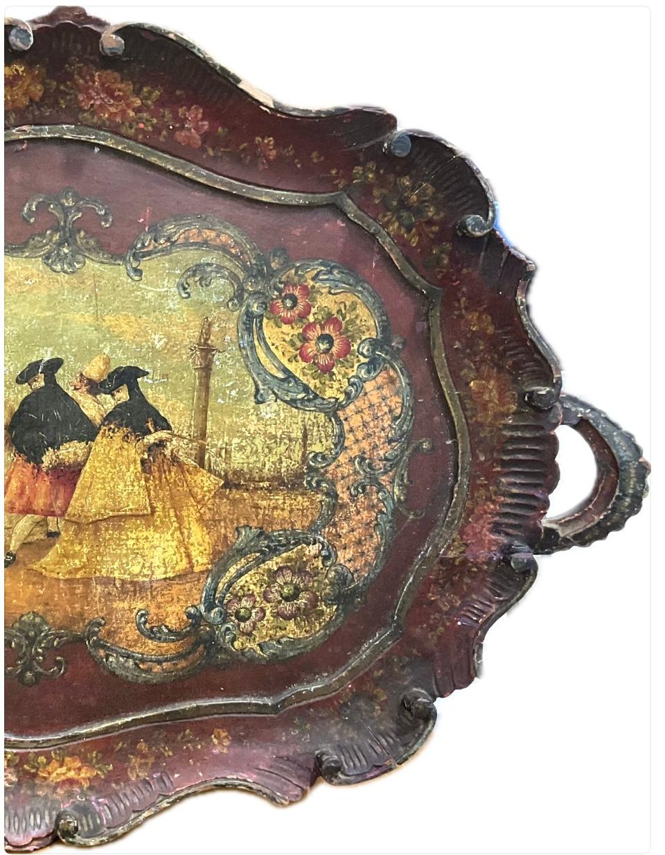 Bandeja lacada veneciana del siglo XIX Rococó en venta