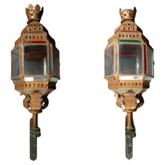 19th Century Venetian Lantern Pair: Exquisite Artistry on Custom Wood Brackets