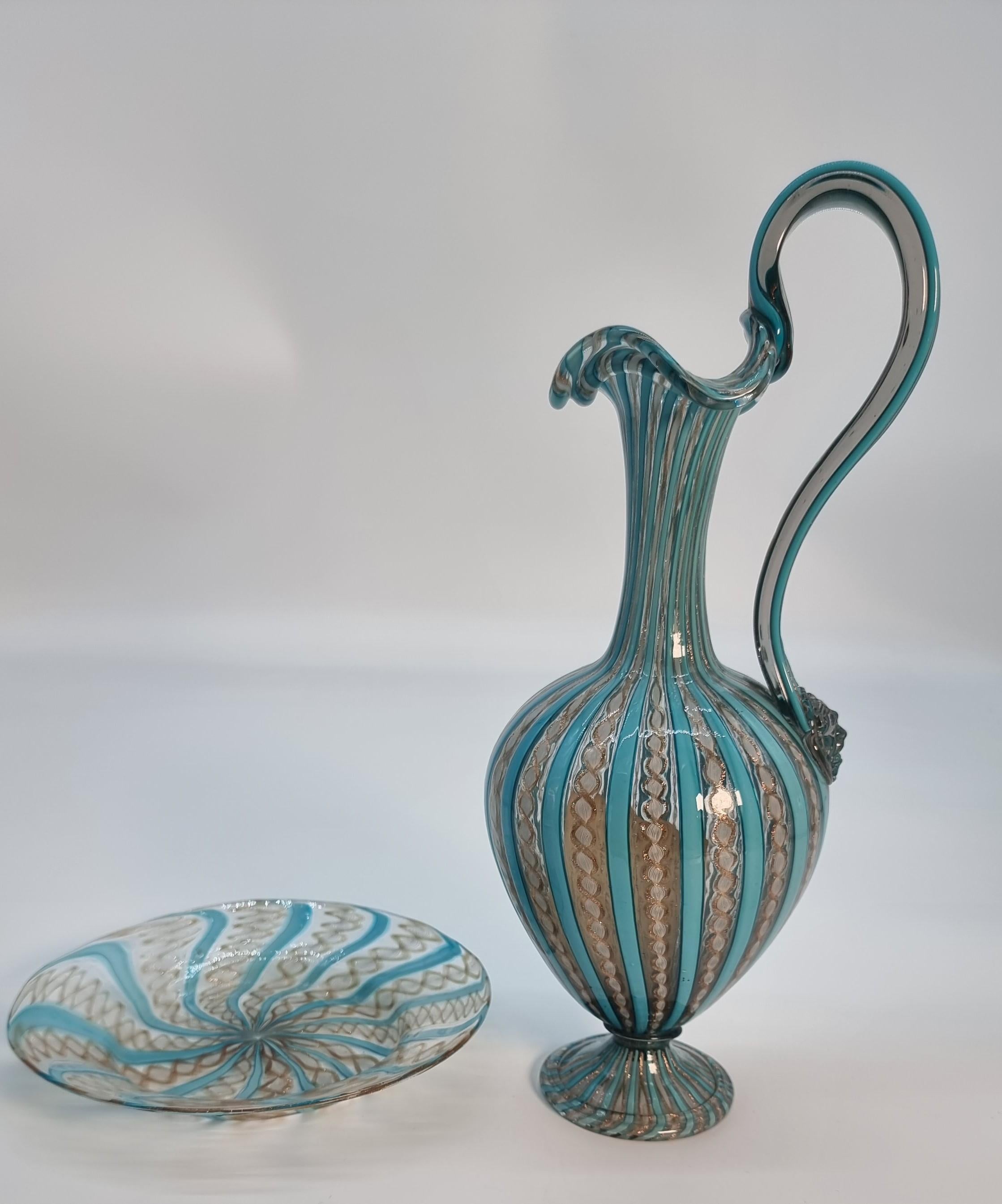 19th century Venetian lattico  glass ewer/jug, stand and a pair of goblets c1870 For Sale 4