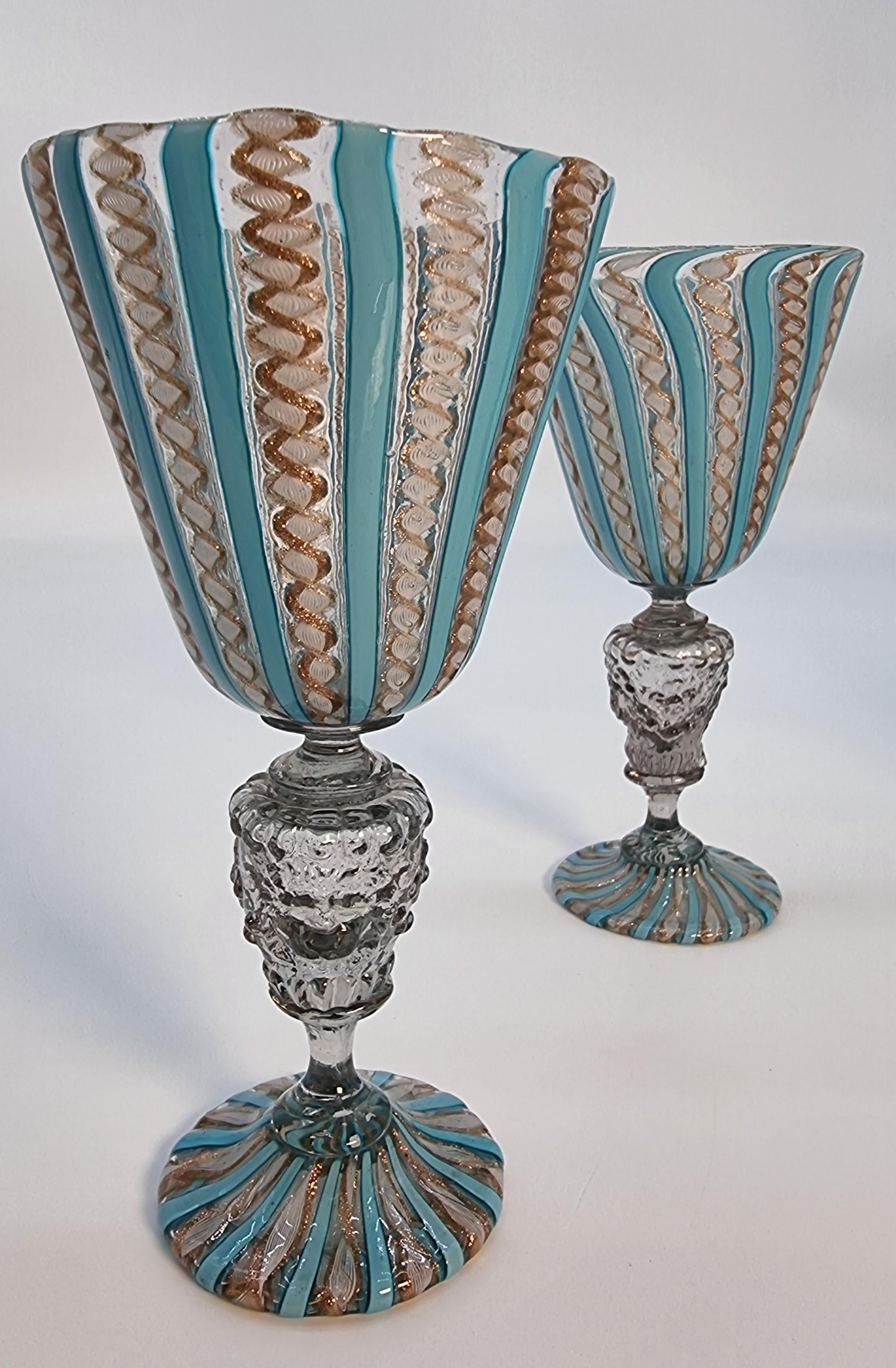 19th century Venetian lattico  glass ewer/jug, stand and a pair of goblets c1870 For Sale 7
