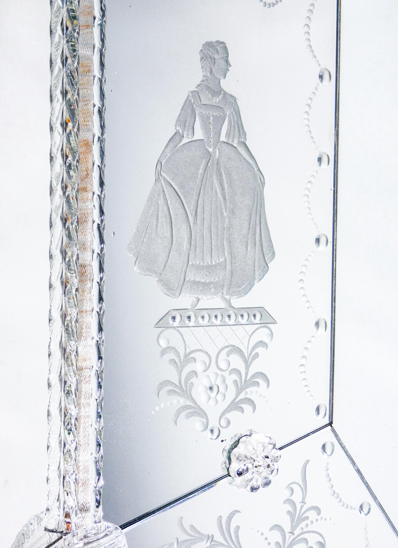 Verre brun Miroir vénitien du XIXe siècle, fabrication artisanale de Murano, éléments en verre soufflé en vente