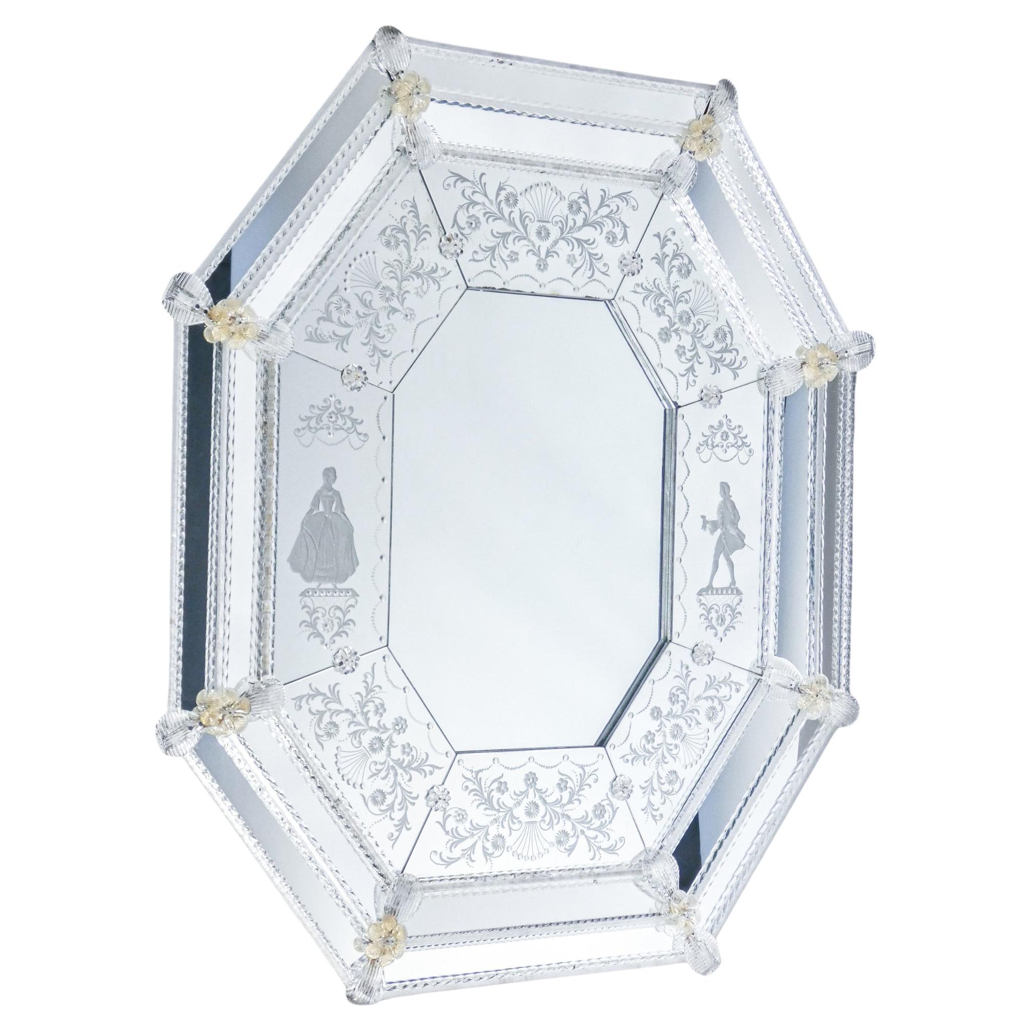 19th Century Venetian Mirror, Murano Artisan Manufacture, Blown Glass Elements